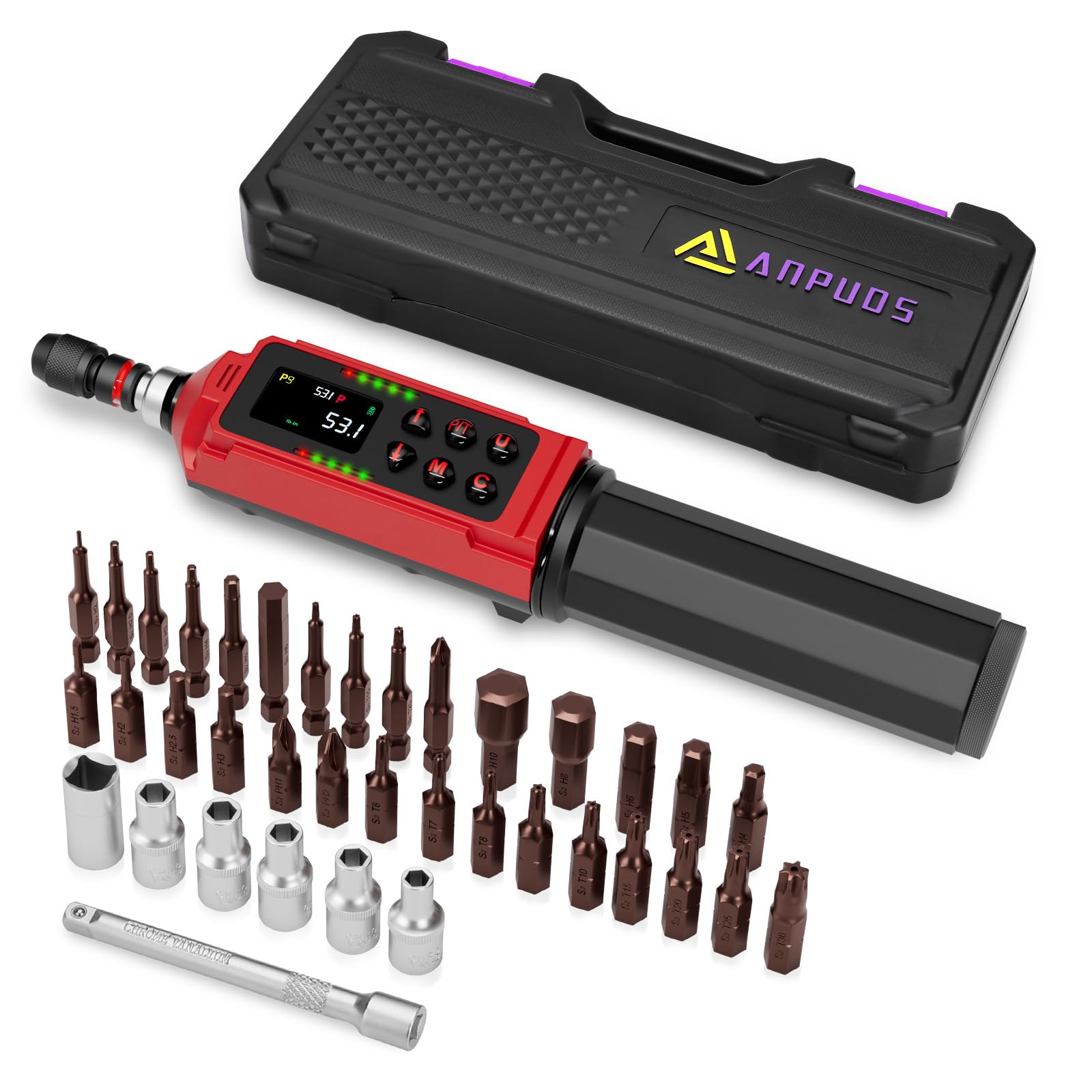 Digital Torque Screwdriver 0.8-53.1in-lbs (0.09-6Nm) - Electronic Adjustable Torque Wrench with ±1% Accuracy, Vibration Alert, Buzzer & LED Display - Perfect for Bike Repair, Automotive Maintenance & Precision Assembly Work