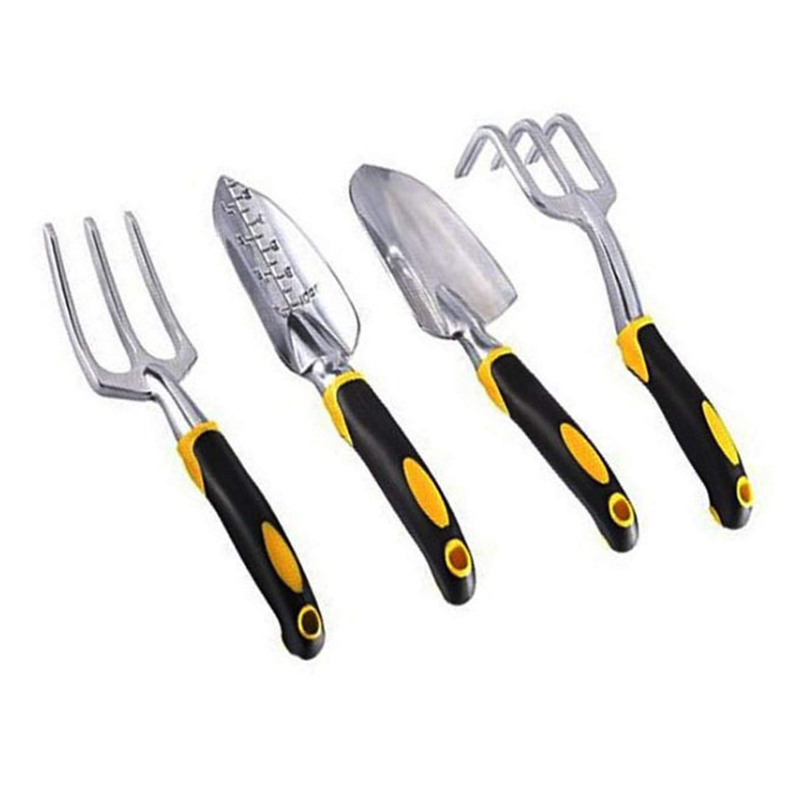 4-Piece Gardening Tool Set - Aluminum Alloy with Two-Tone Handle - Includes Metal Rake, Spatula & Flower Tools for Planting, Weeding & Soil Cultivation - Perfect for Home Gardeners, Landscaping & Outdoor Plant Care