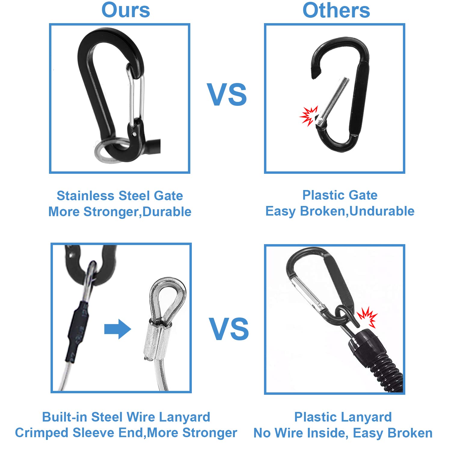 Stretchy Coiled Lanyards for Keys, Tools & Fishing Equipment - 4/6pcs Set (Black, Blue, Green, Red, Yellow, Silver) | Secure Kayak Gear, Pliers & Everyday Essentials | Perfect for Outdoor Activities, Work & Home Organization