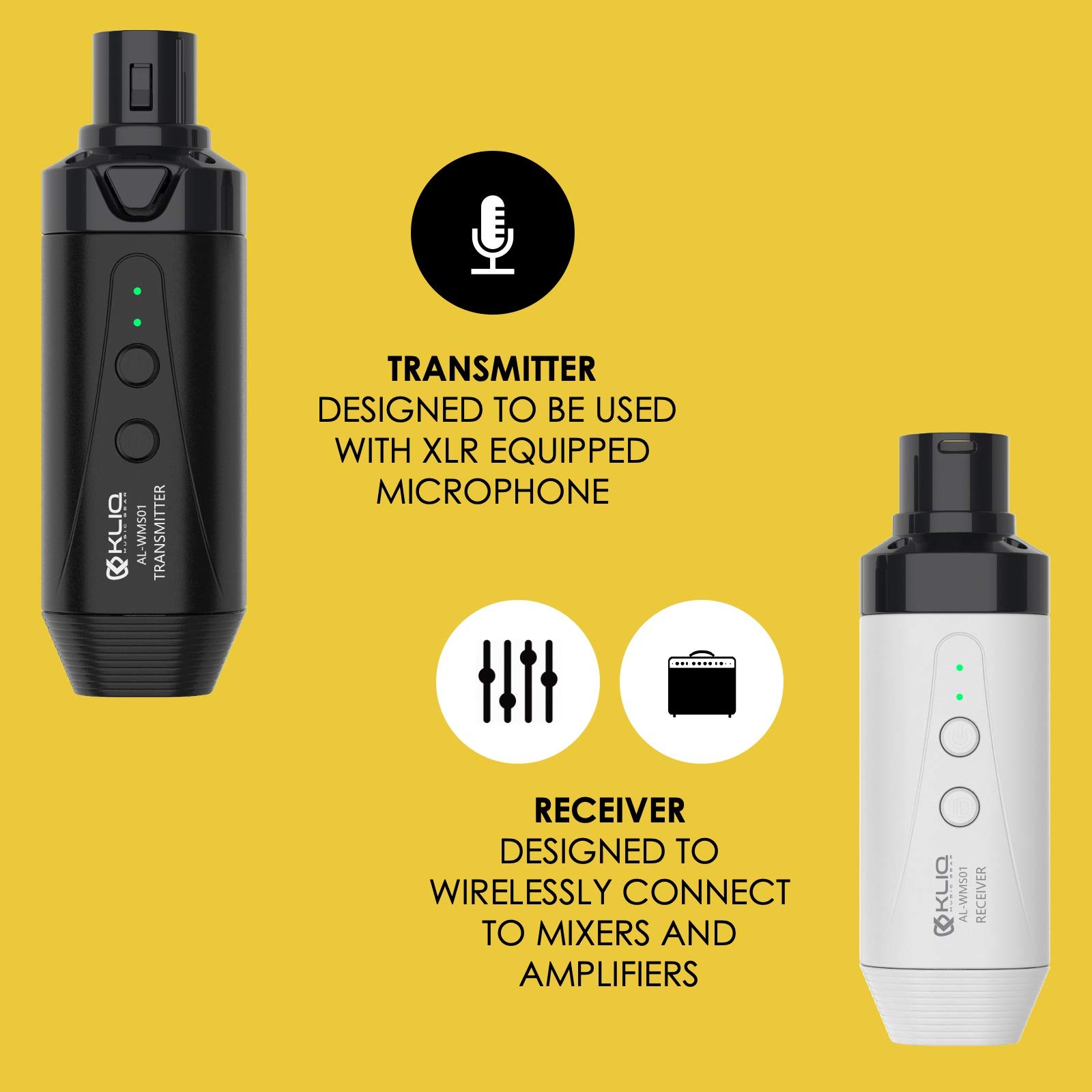 KLIQ Airlink 5.8GHz Rechargeable Wireless Microphone System - Professional Transmitter & Receiver Set for Karaoke, Live Performances & Public Speaking - Long Range Wireless Mic with Clear Audio