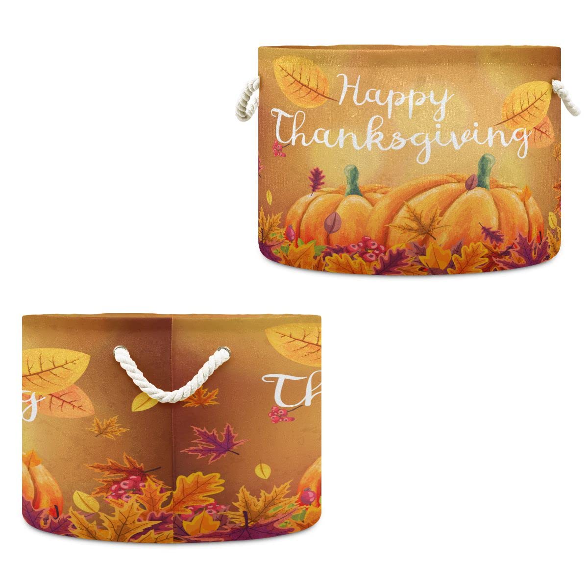 Happy Thanksgiving Fall Leaves Kids Toy Storage Basket - Organizer Bin Box for Laundry Hamper, Nursery, Playroom & Pet Toys | Perfect for Holiday Decor, Child's Room Organization & Dog Toy Storage