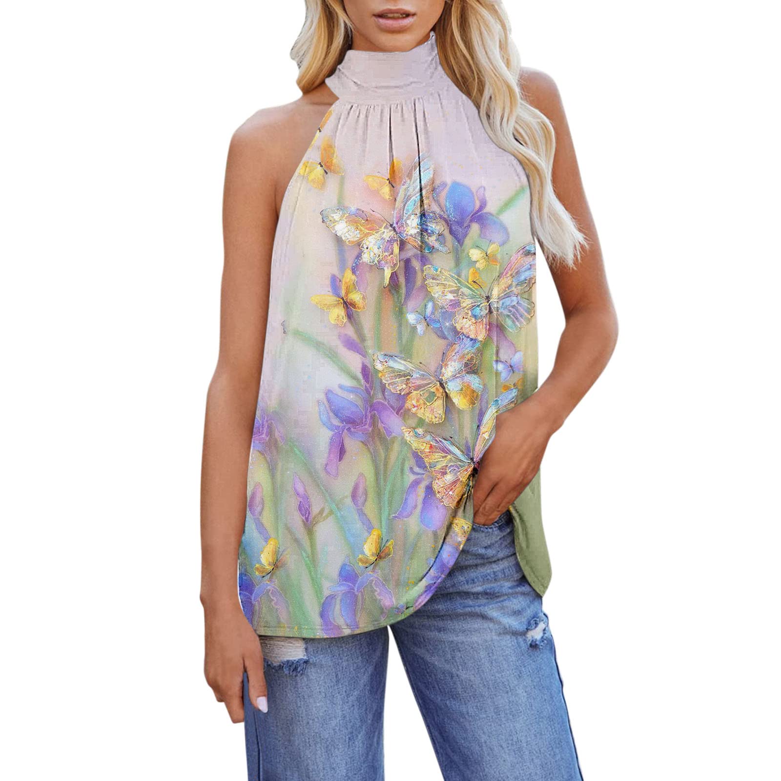 Women's Sexy Halter High Neck Print Tank Top - Soft Blend Sleeveless Camisole for Summer, Beach & Casual Wear | Flattering Fit & Comfortable Fabric