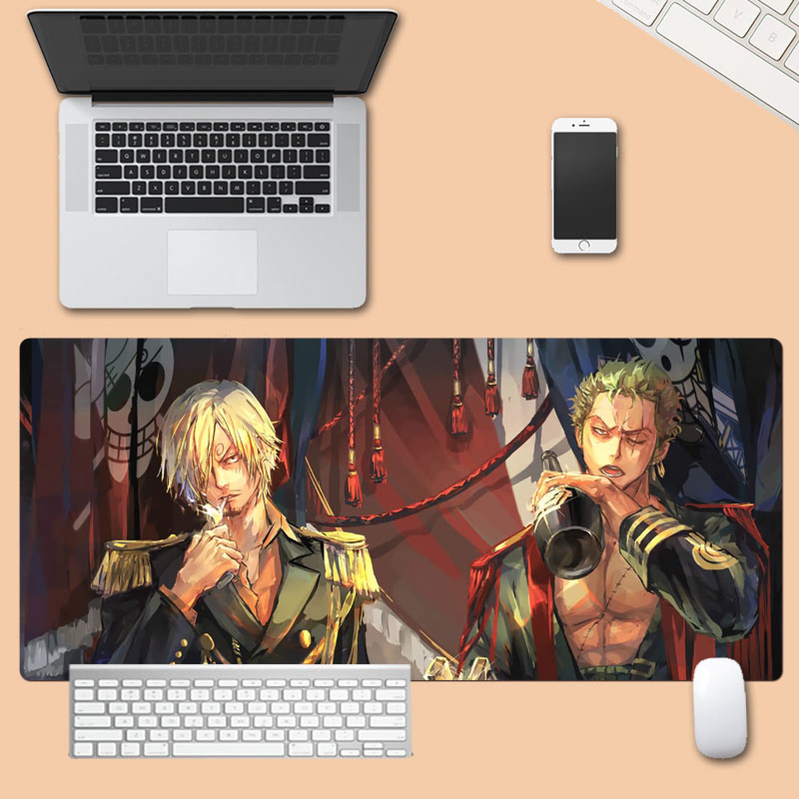One Piece Anime Gaming Keyboard and Mouse Pad - Large Extended Non-Slip Rubber Base Desk Mat for PC, Laptop, Office (15.7x35.4 Inch) - Perfect for Gaming, Work, and Anime Fans