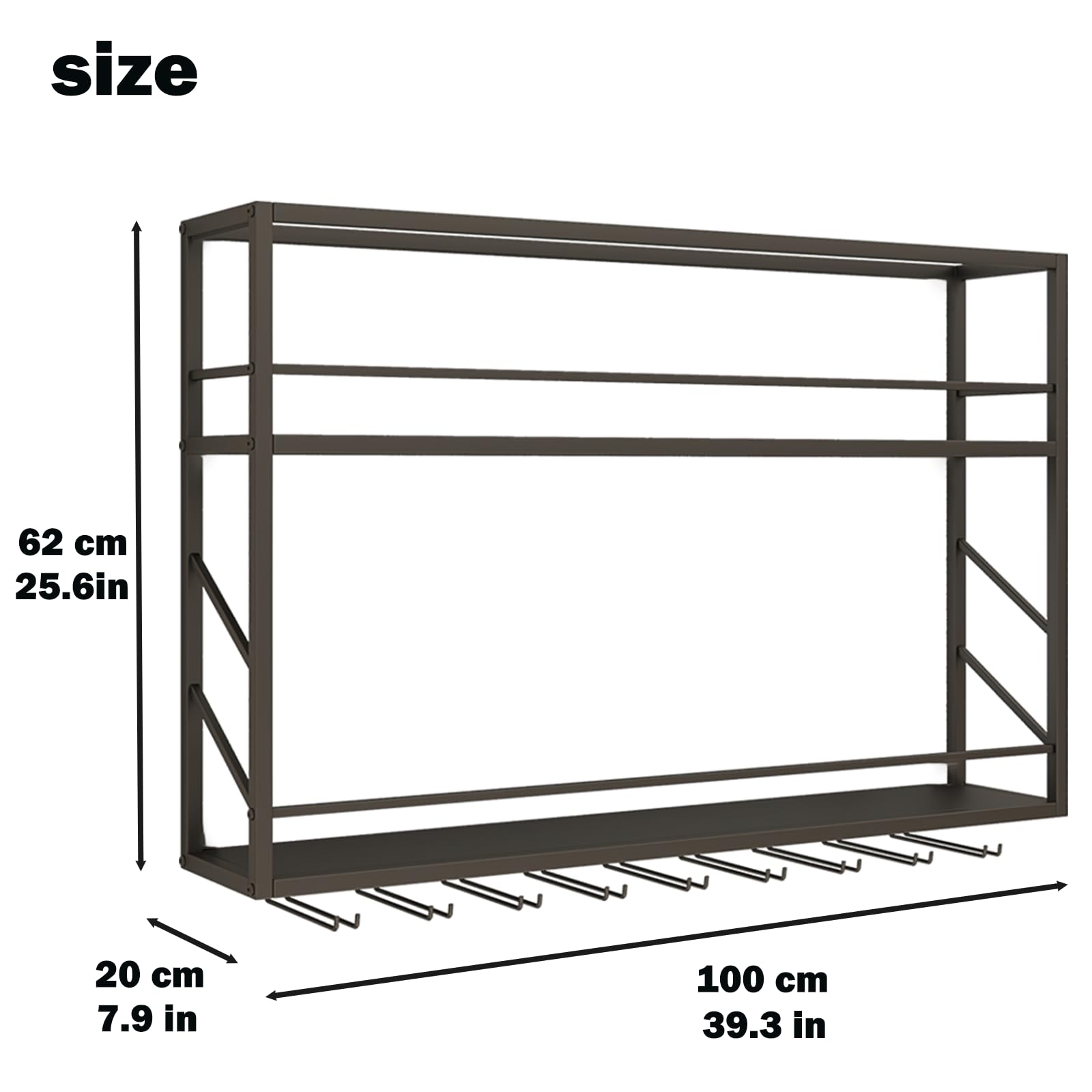 Wall Mounted Wine Rack - 2-Tier Metal Wine Shelf for Liquor Bottles Storage & Display - Sturdy Bar Shelves for Home, Kitchen, Dining Room & Wine Cellar (39.3×7.8×26in) - Perfect for Wine Enthusiasts & Entertaining Guests