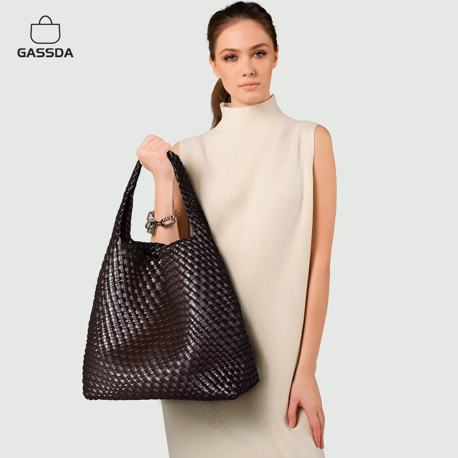 Eco-Friendly Woven Vegan Leather Tote Bag for Women - Stylish Shoulder & Top-Handle Handbag - Perfect for Work, Travel, and Everyday Use