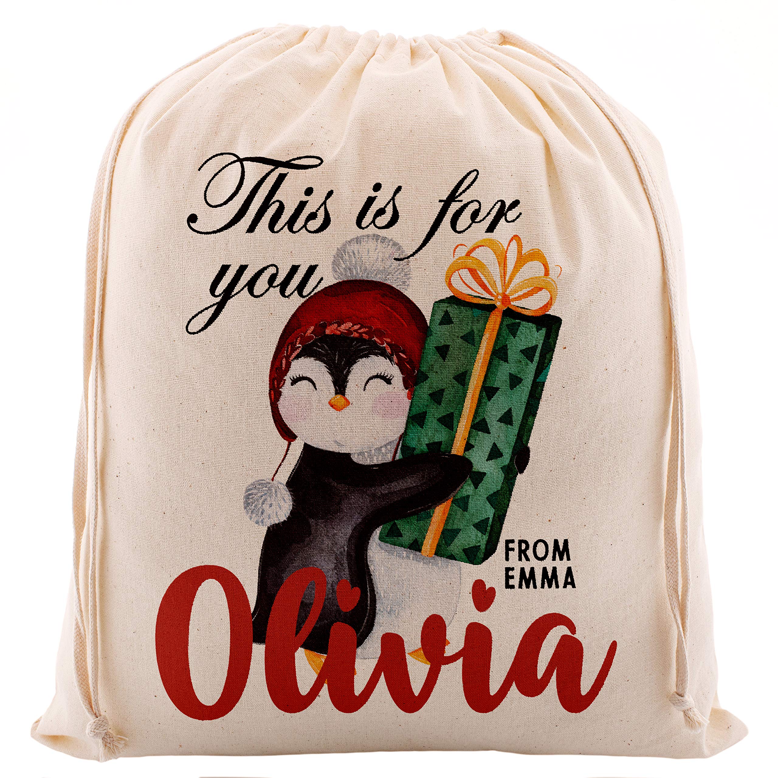 Personalized Christmas Drawstring Pouch Set of 6 - Custom Holiday Gift Bags for Stocking Stuffers, Party Favors & Secret Santa Gifts | Festive Xmas Design #7