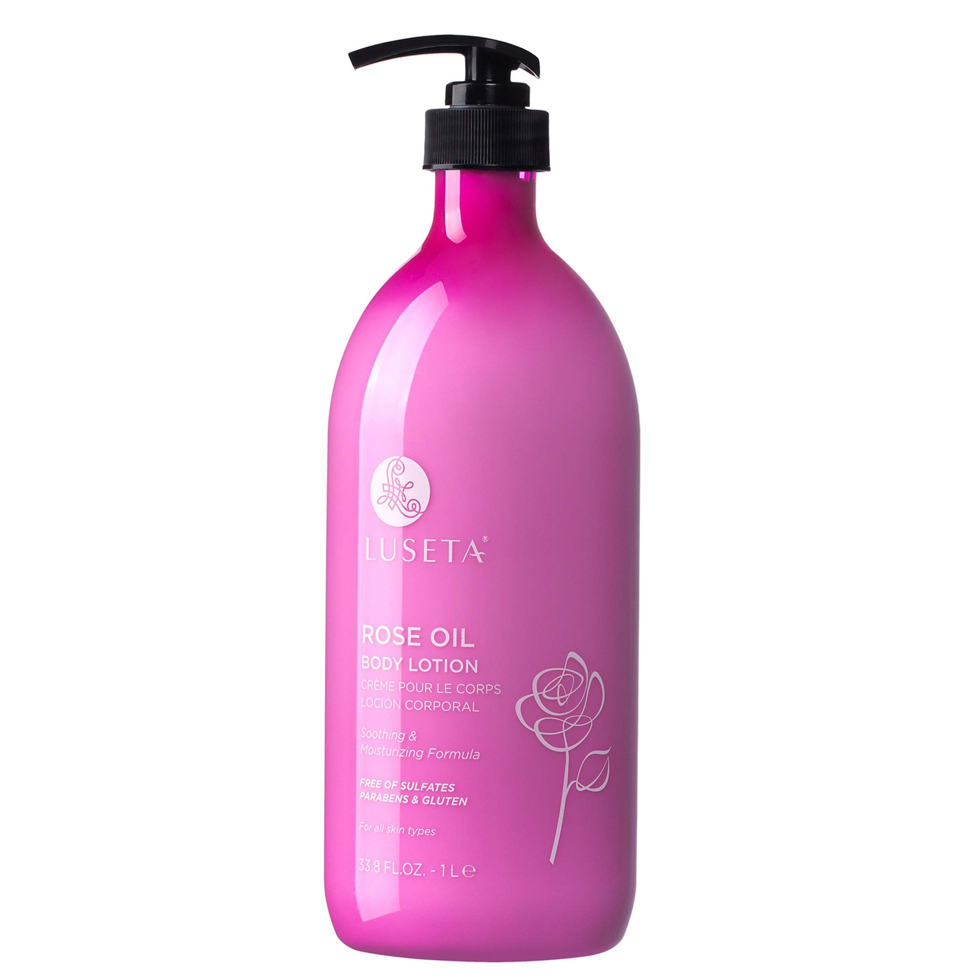 Luseta Rose Scented Body Lotion for Women 33.8oz - Hydrating Moisturizer with Natural Rosa Rugosa Extract, Sulfate & Paraben Free - Perfect for Dry Skin Care & Daily Body Hydration