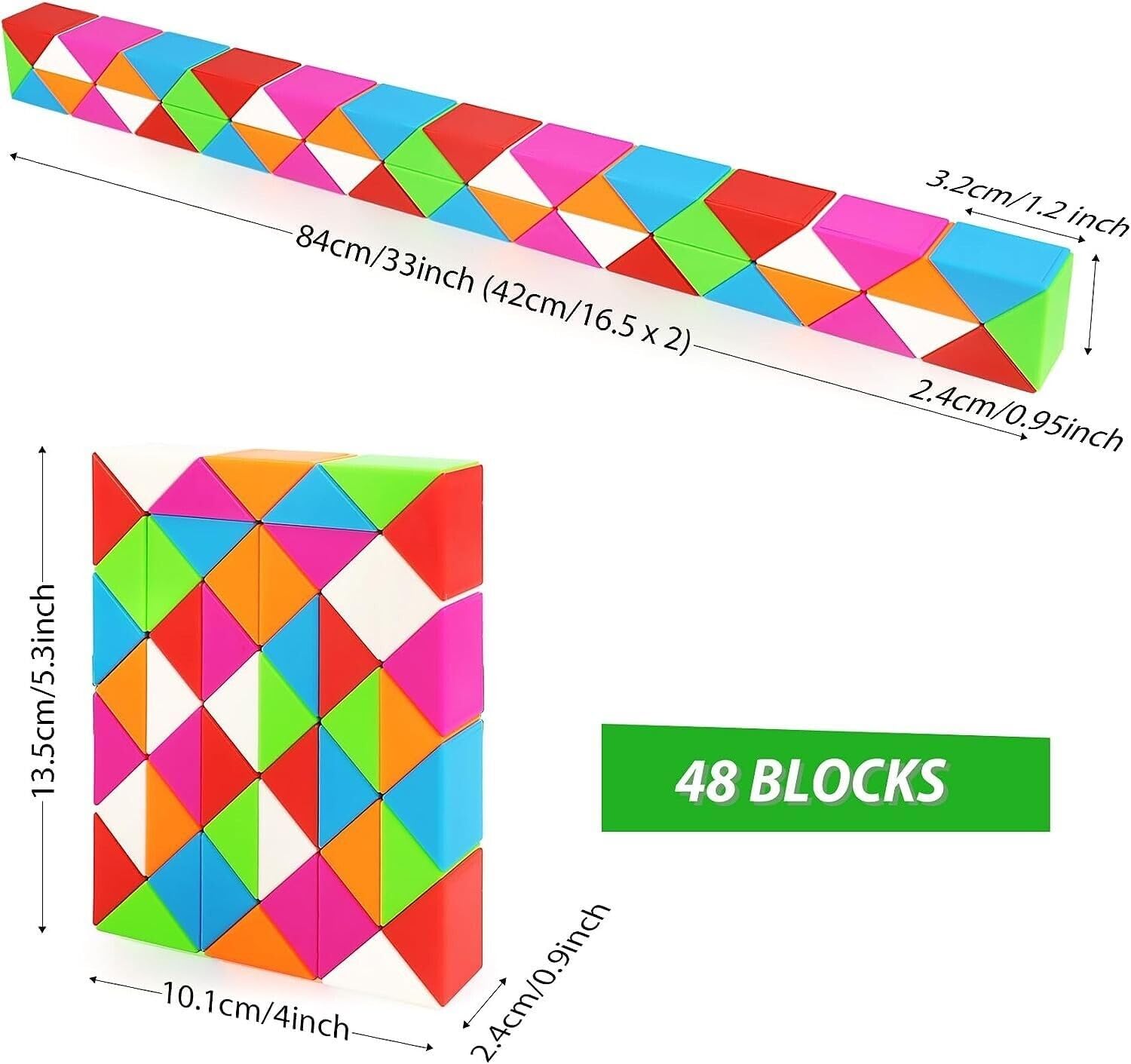 KITMEER Magic Snake Cube Twist Puzzle Toy (48 Blocks) – Brain Teaser for Kids Ages 6+ | STEM Learning, Stress Relief & Travel Entertainment