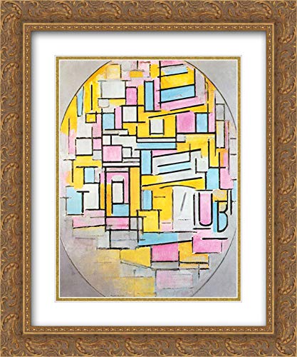 Piet Mondrian Composition With Oval In Color Planes II - 20x24 Inch Gold Ornate Framed Art Print with Double Matting | Modern Abstract Wall Decor for Living Room, Office & Gallery Display