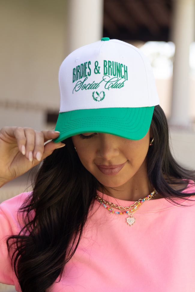 Stylish Birdies & Brunch Green Trucker Hat for Women - Trendy Baseball Cap for Outdoor Activities, Brunch Dates & Summer Fashion