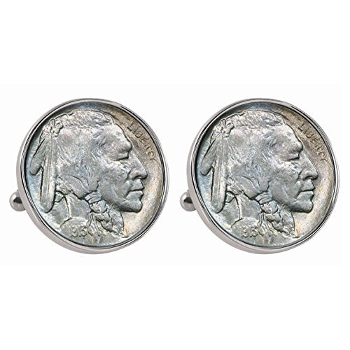 Vintage 1913 Buffalo Nickel Cufflinks with Silvertone Bezel - First Year of Issue Smithsonian Collection | Perfect for Weddings, Business Attire & Gift Giving