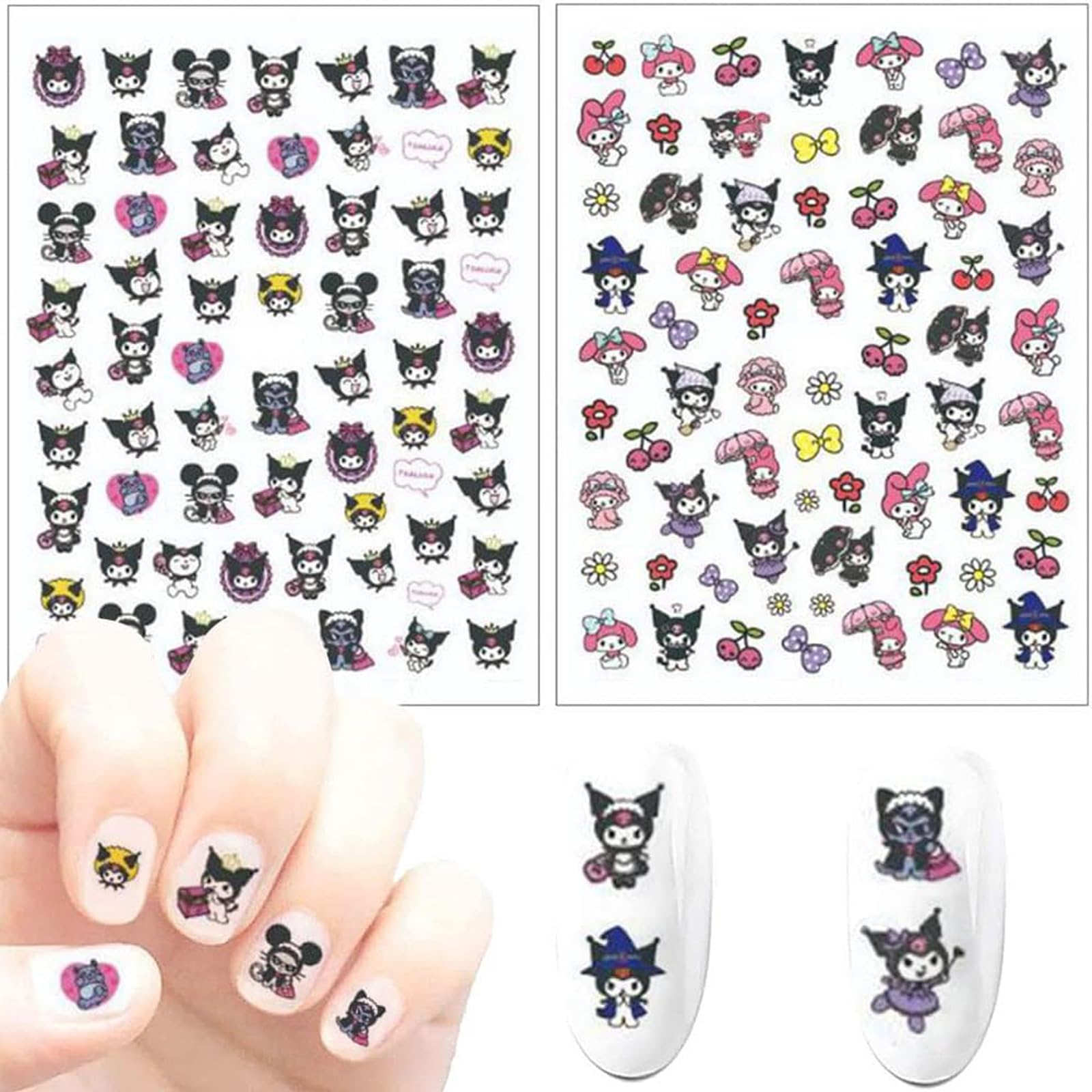 2pcs Cute Kawaii Cat Nail Stickers for Women & Girls - 3D Nail Art Decals for Kids, Toddlers - Perfect for Birthday Party Favors, Gifts & DIY Nail Design - Great for Home, School, Parties & Special Occasions