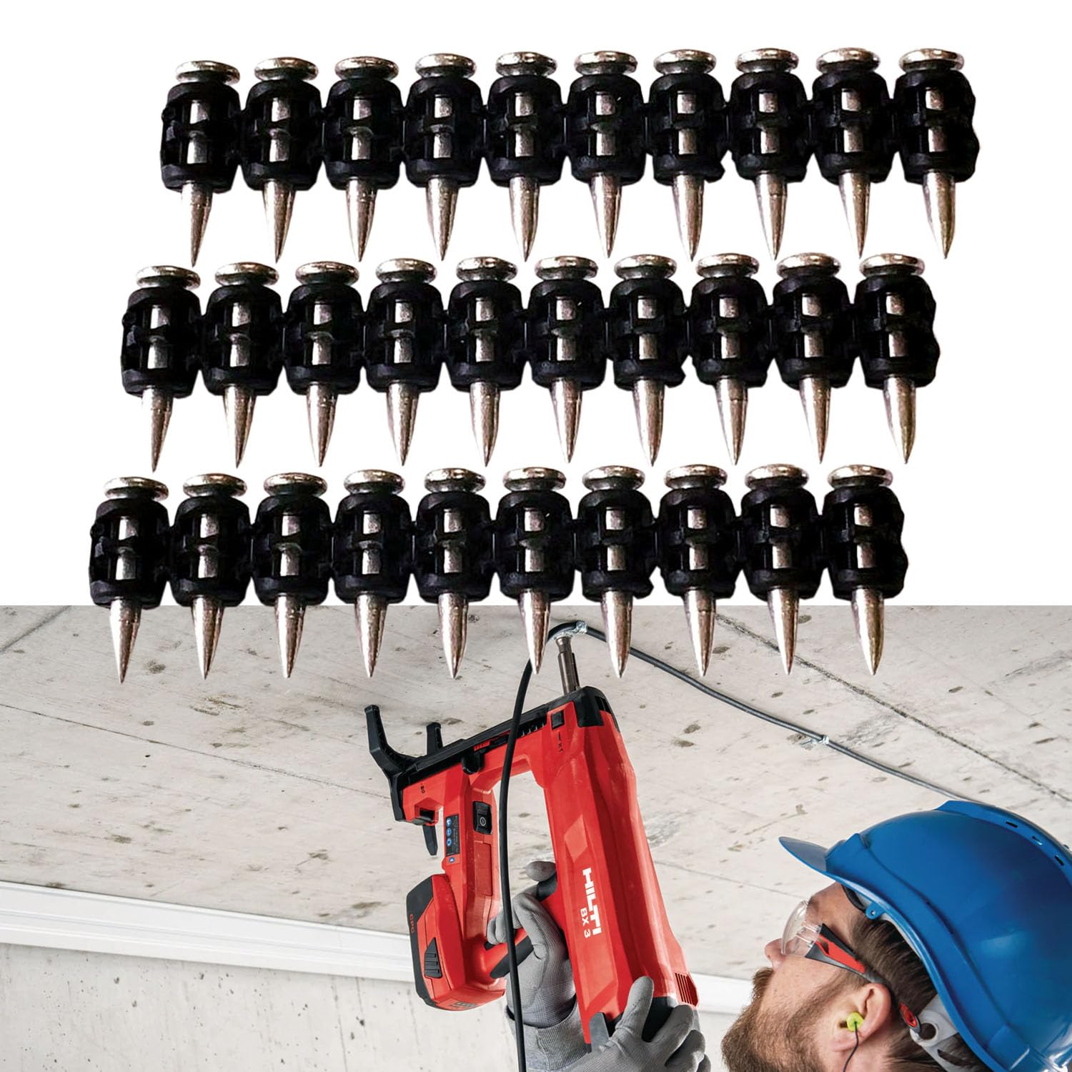 Hilti BX3 Gas Concrete Nails - 19mm & 22mm Drive Pins (1000 Pcs) - Heavy Duty Construction Fasteners for Concrete Walls, Floors & Steel Structures