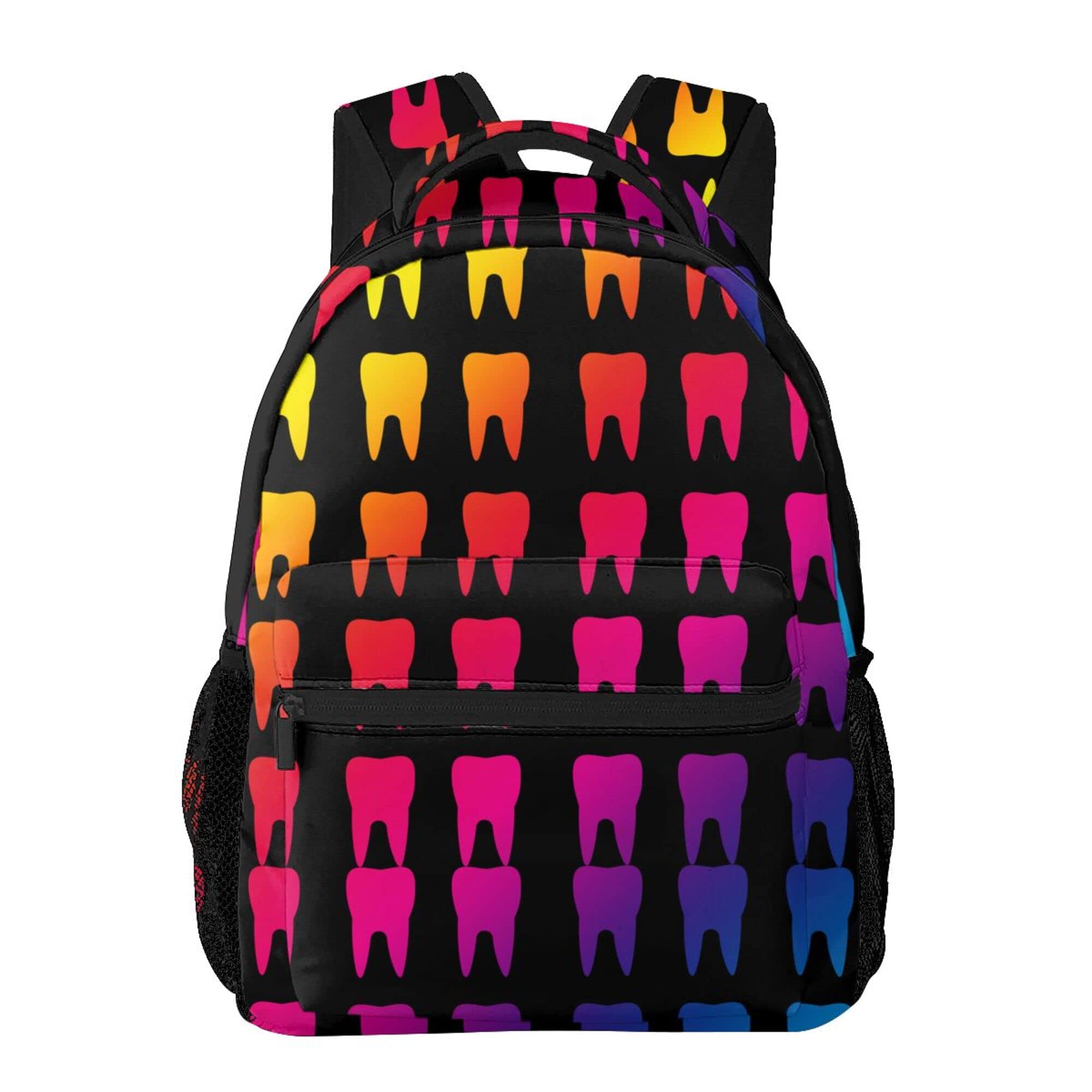 Vibrant Color Teeth Molars Print Unisex Backpack - Waterproof Laptop Bookbag for School, College & Travel - Stylish Daypack for Teens & Adults - Perfect for Work, Commute & Outdoor Adventures