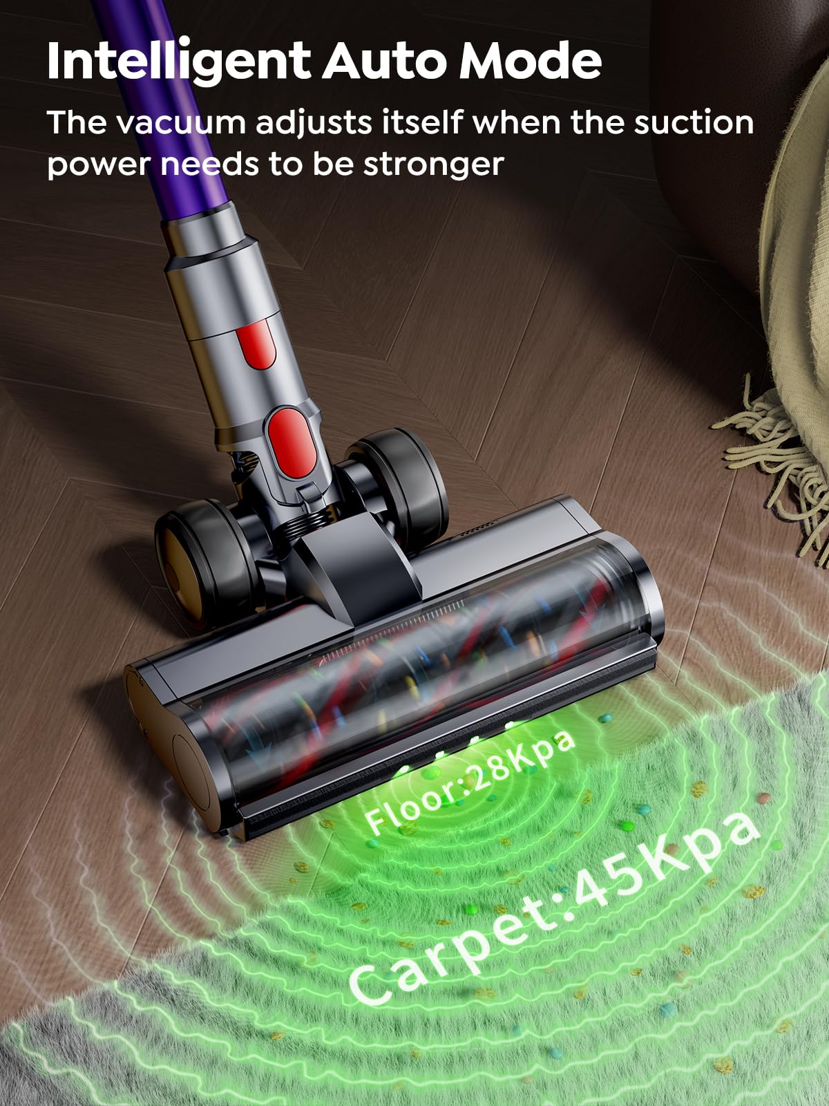 **Powerful Cordless Vacuum Cleaner - 550W 45KPA Suction, 60 Min Runtime, Self-Standing & Wall Mount Charging - Smart Auto Mode for Pet Hair, Carpet & Hard Floors - Ideal for Home Cleaning & Quick Pickups**