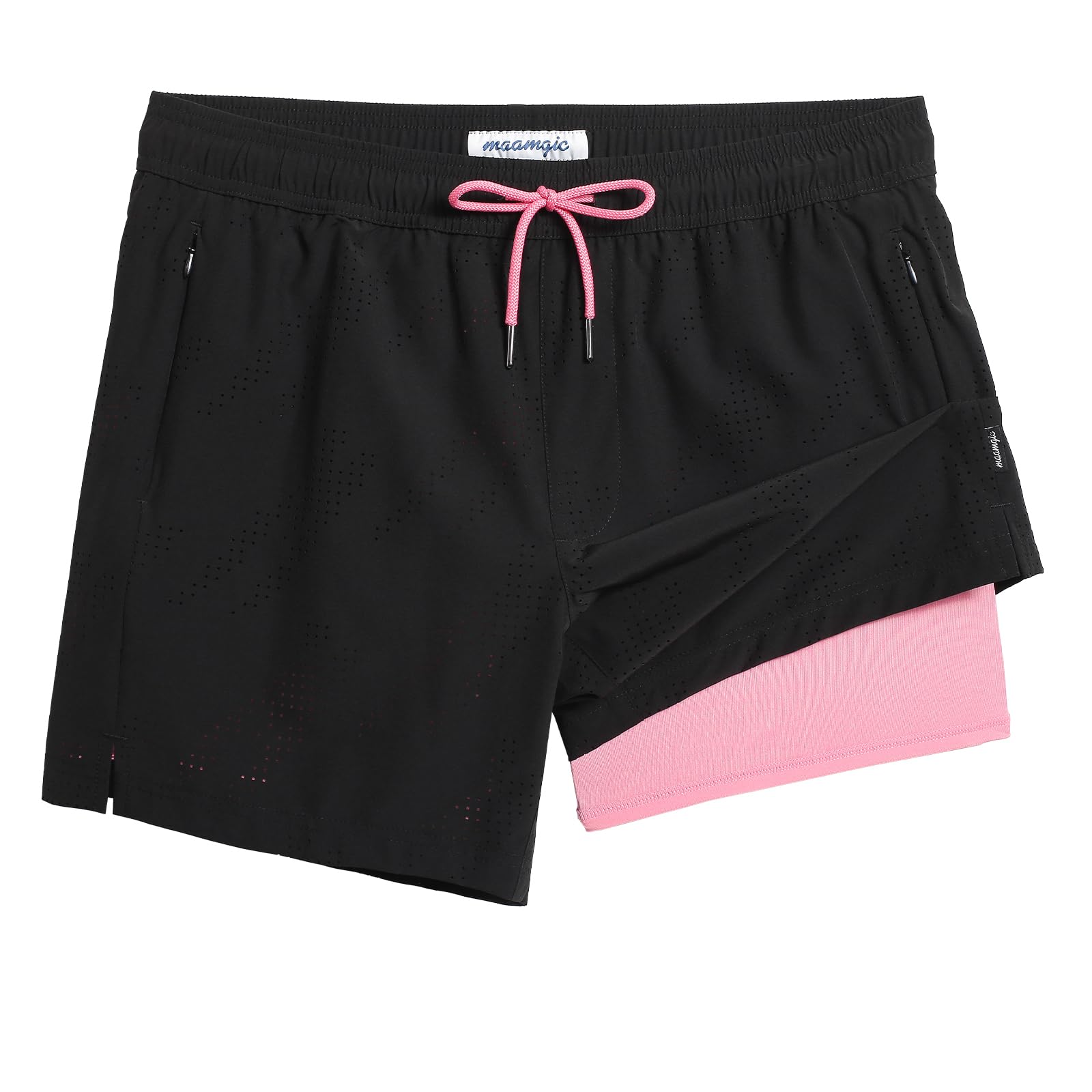 **Maamgic Men's Swim Trunks with Compression Liner - 5 Inch Inseam Quick Dry Board Shorts, Zipper Pockets for Swimming, Beach & Water Sports**