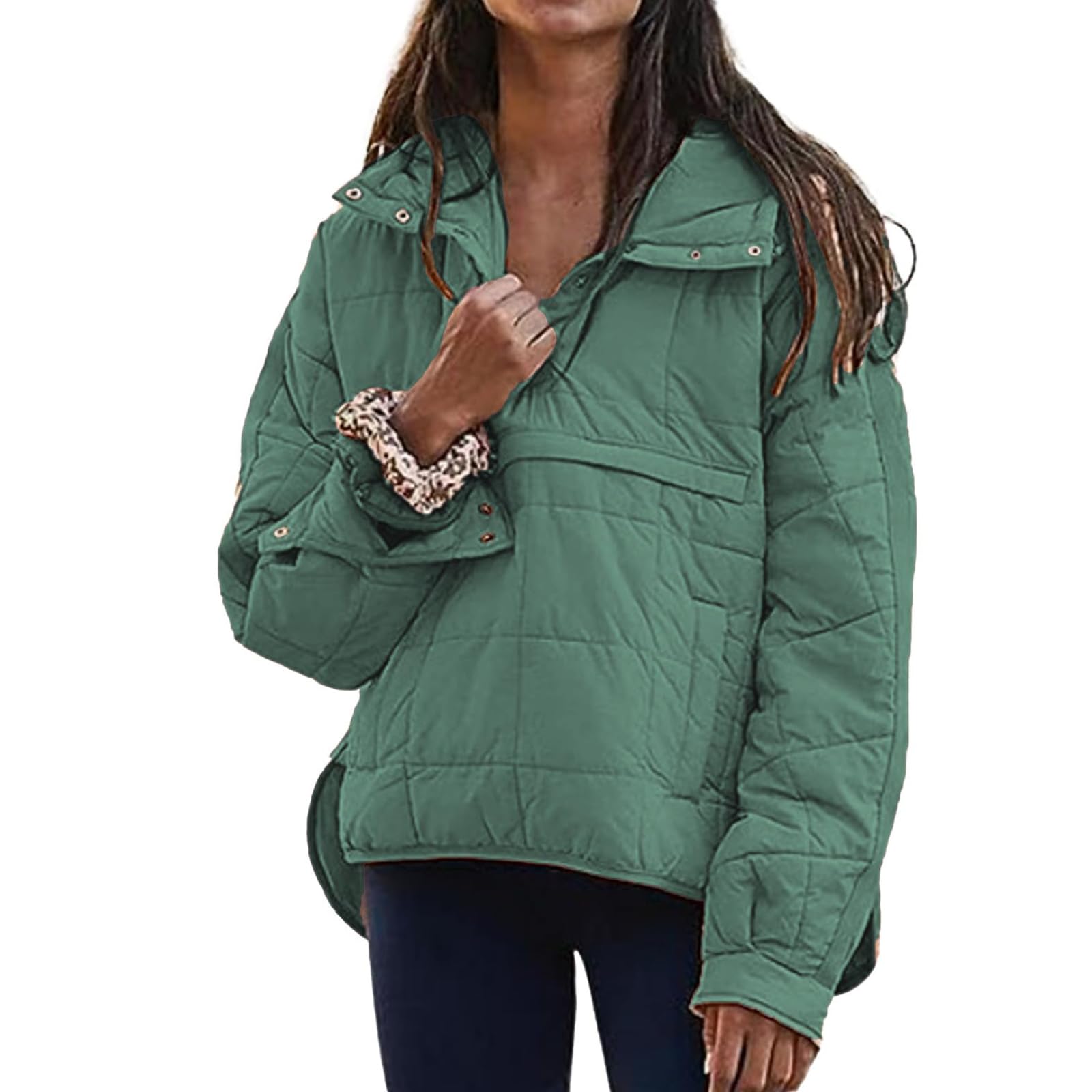 Lightweight Quilted Puffer Jacket for Women - Oversized Packable Hooded Coat with Button Front & Long Sleeves | Winter Outerwear for Casual Wear, Travel & Outdoor Activities