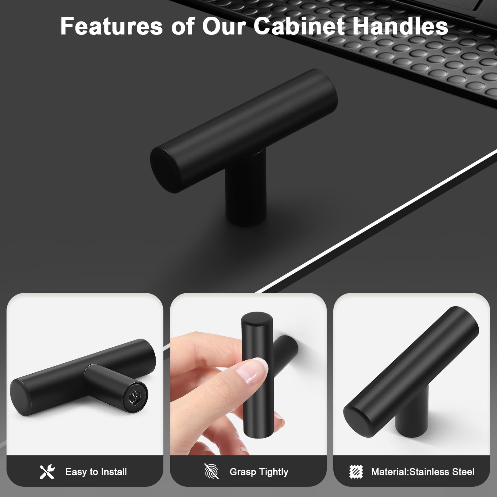25 Pack Matte Black Kitchen Cabinet Knobs - 2 Inch Stainless Steel Dresser Drawer Pulls - Euro Style Single Hole Handles for Cupboard, Closet & Furniture (Perfect for Modern Home & Office Organization)