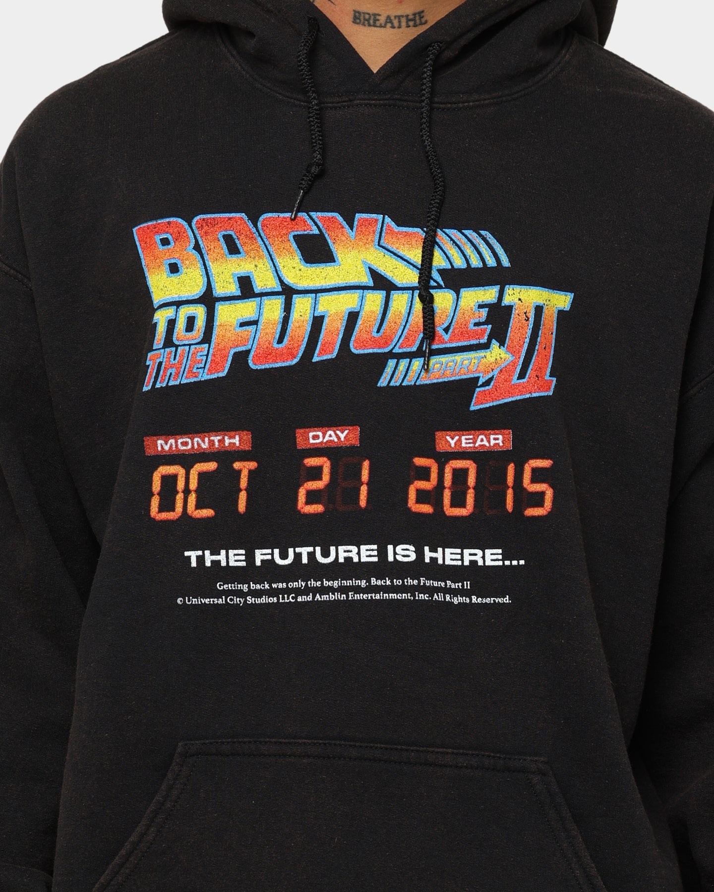 Vintage Back To The Future 2 Hoodie - Washed Black Retro Movie Sweatshirt - American Thrift Style - Perfect for Cosplay, Movie Nights & 80s Nostalgia Fans