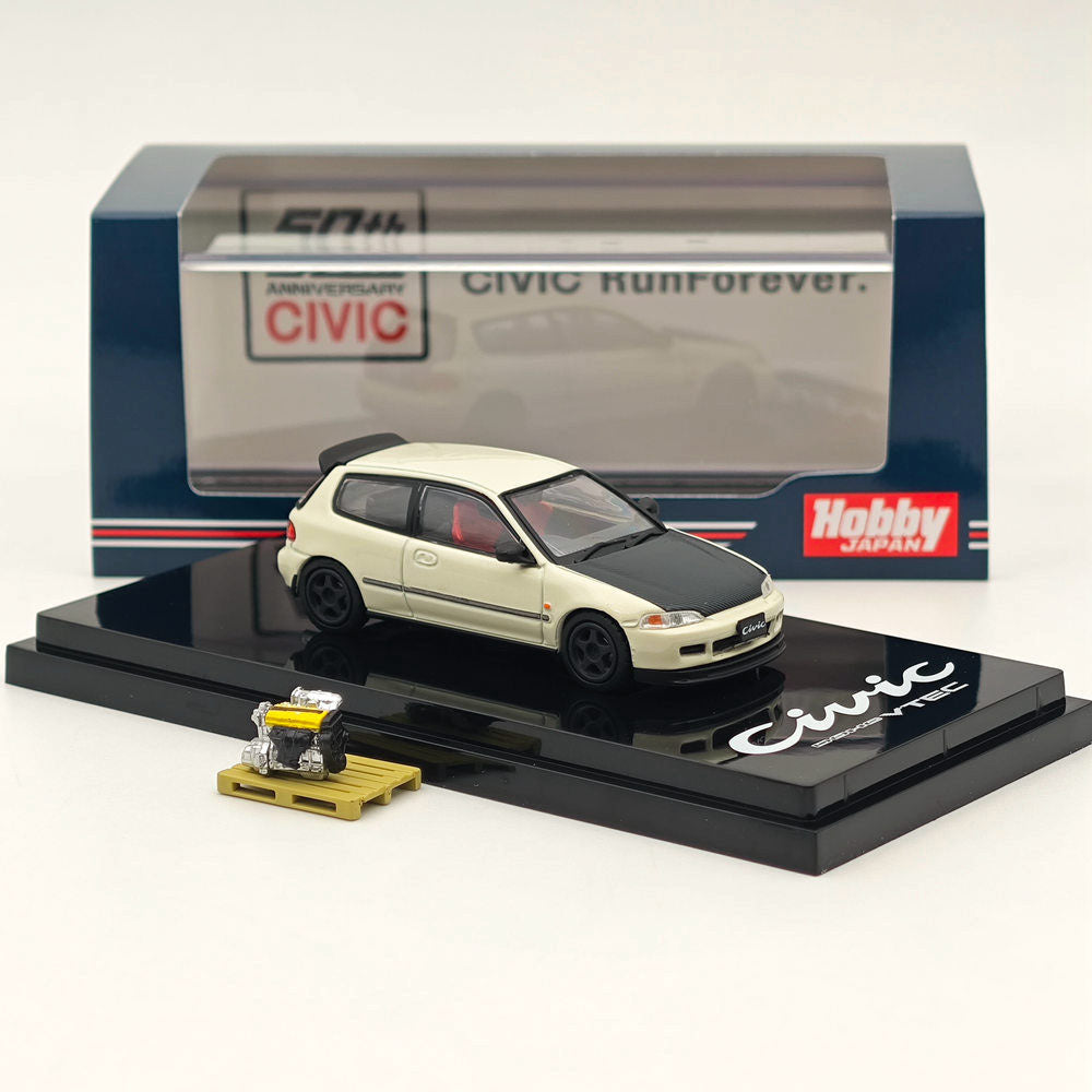 1/64 Honda CIVIC EG6 JDM Style Custom Diecast Model Car with Engine Display - White HJ642017AW - Collectible Diecast Vehicle for Car Enthusiasts & Hobbyists (Perfect for Display, Gifts, and Model Car Collections) Ships from USA