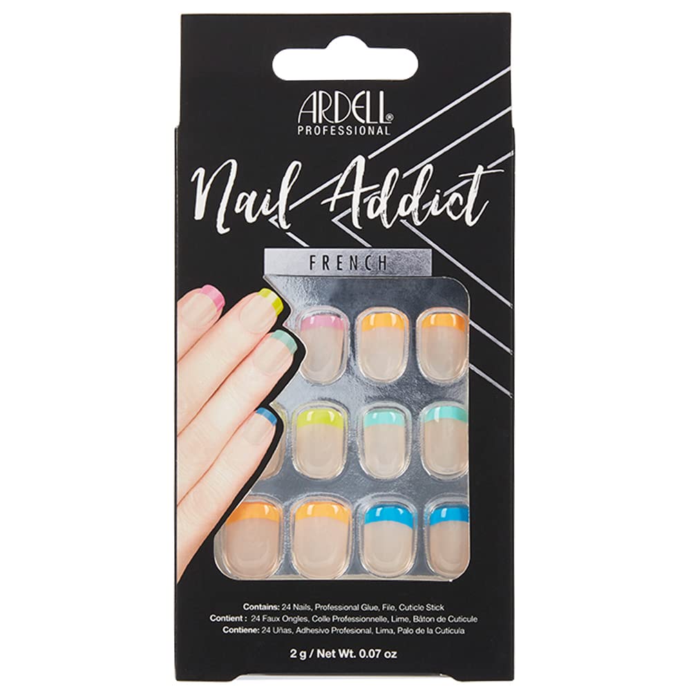 Ardell Nail Addict Artificial Nail Set - Rainbow French Tips Press on Nails for Women | Salon Quality Fake Nails for Parties, Weddings & Special Occasions
