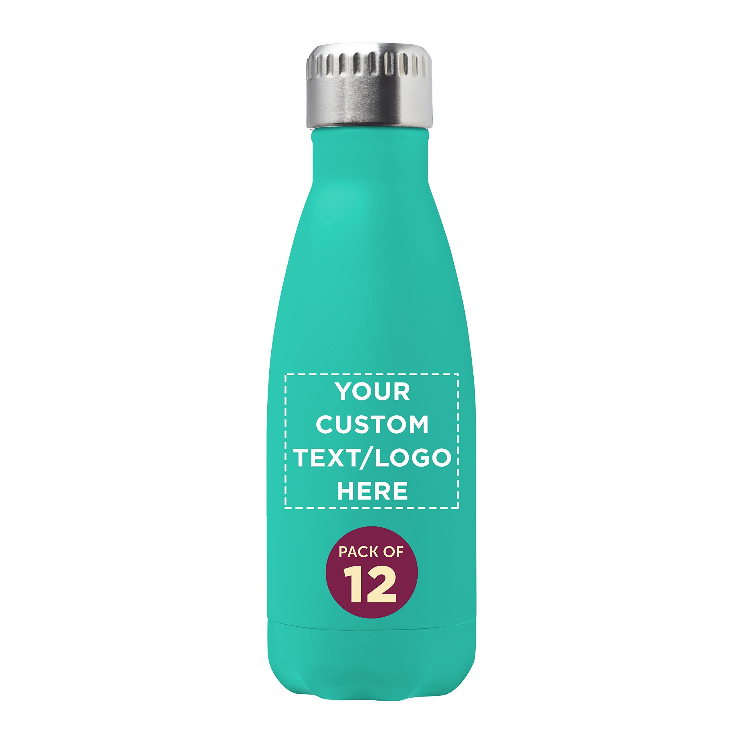 12 Pack Brisa Cola Shaped 14oz Stainless Steel Water Bottles - Double Wall Vacuum Insulated, Leak Proof Lid, BPA Free, Customizable with Text/Logo - Perfect for Office, Gym, Travel & Outdoor Activities (Mint Green)