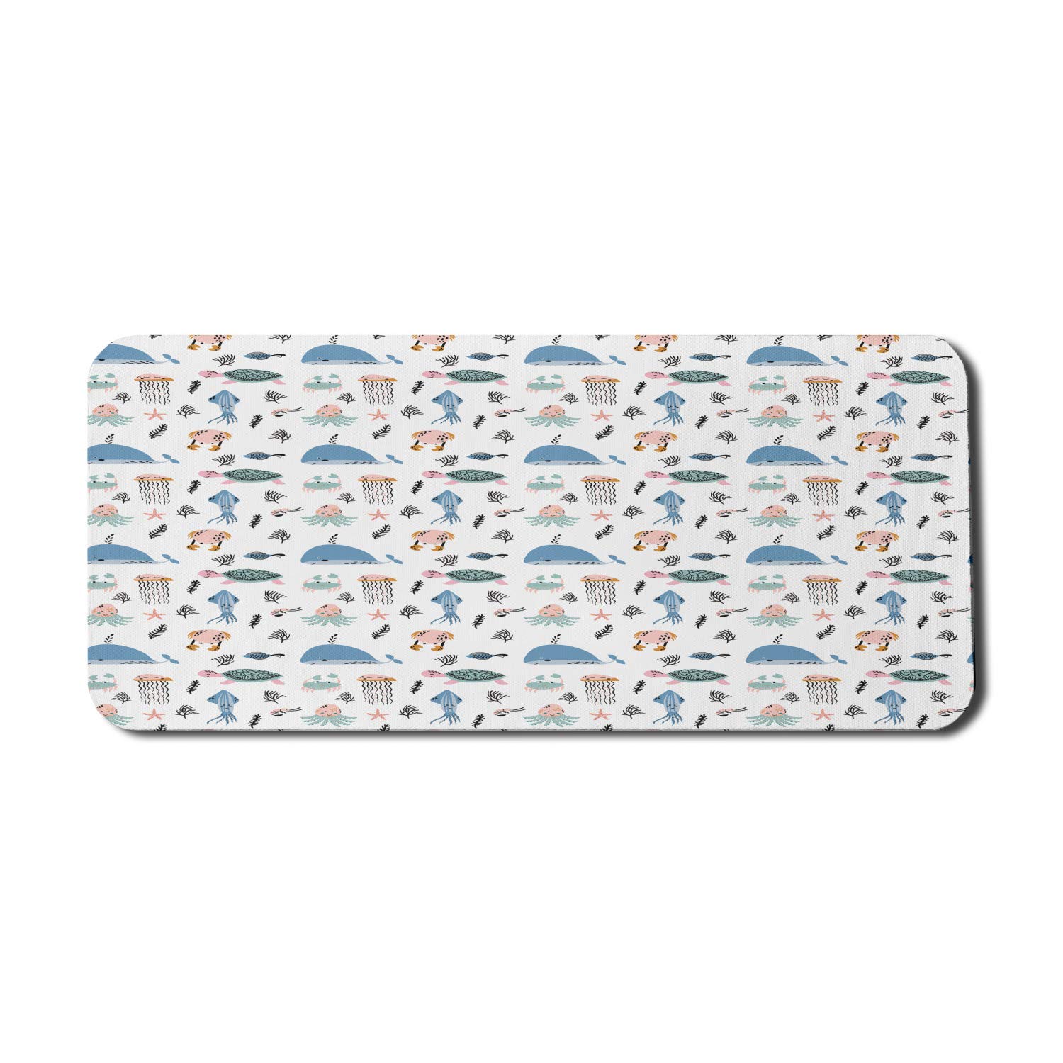 Ambesonne Nautical Computer Mouse Pad - Underwater Sea Life Animals Design with Turtles, Squid, Whale & Jellyfish - Non-Slip Rubber Base Gaming Mousepad (35