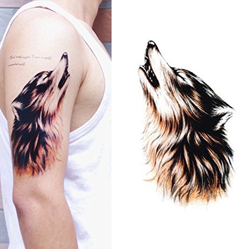 3D Big Wolf Face Temporary Tattoo Sticker for Women & Men - 21x15CM Realistic Fake Tattoo - Perfect for Halloween, Cosplay, Parties and Costume Events - 1PC