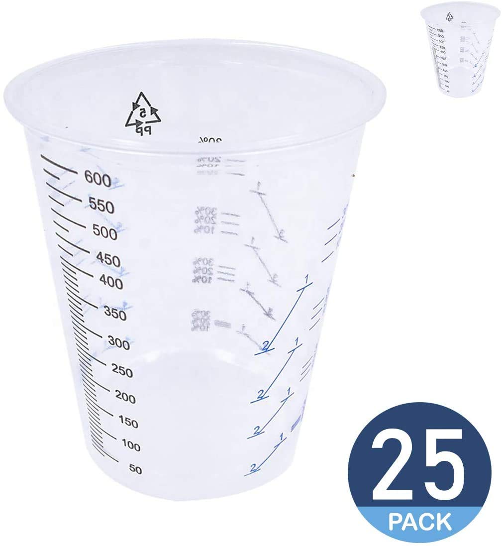 CANOPUS 25-Pack Paint Mixing Cups 600cc (1 Pint) - Heavy Duty Plastic Graduated Mixing Cups for Automotive, Art, Epoxy & DIY Projects - Ideal for Paint, Resin, Glue & Chemical Mixing