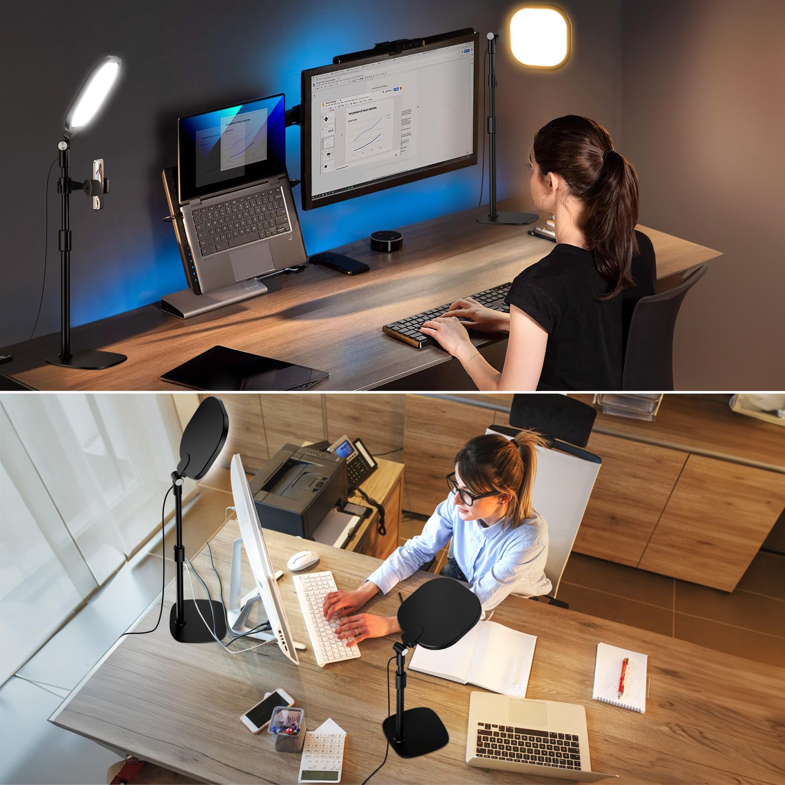 2 Packs Professional Video Conference Lights for Zoom/Teams/Webex Meetings - LitONES Podcast Lighting Kit with Stand & Phone Holder, CRI 97.8 - Perfect for Home Office, Remote Work & Content Creation