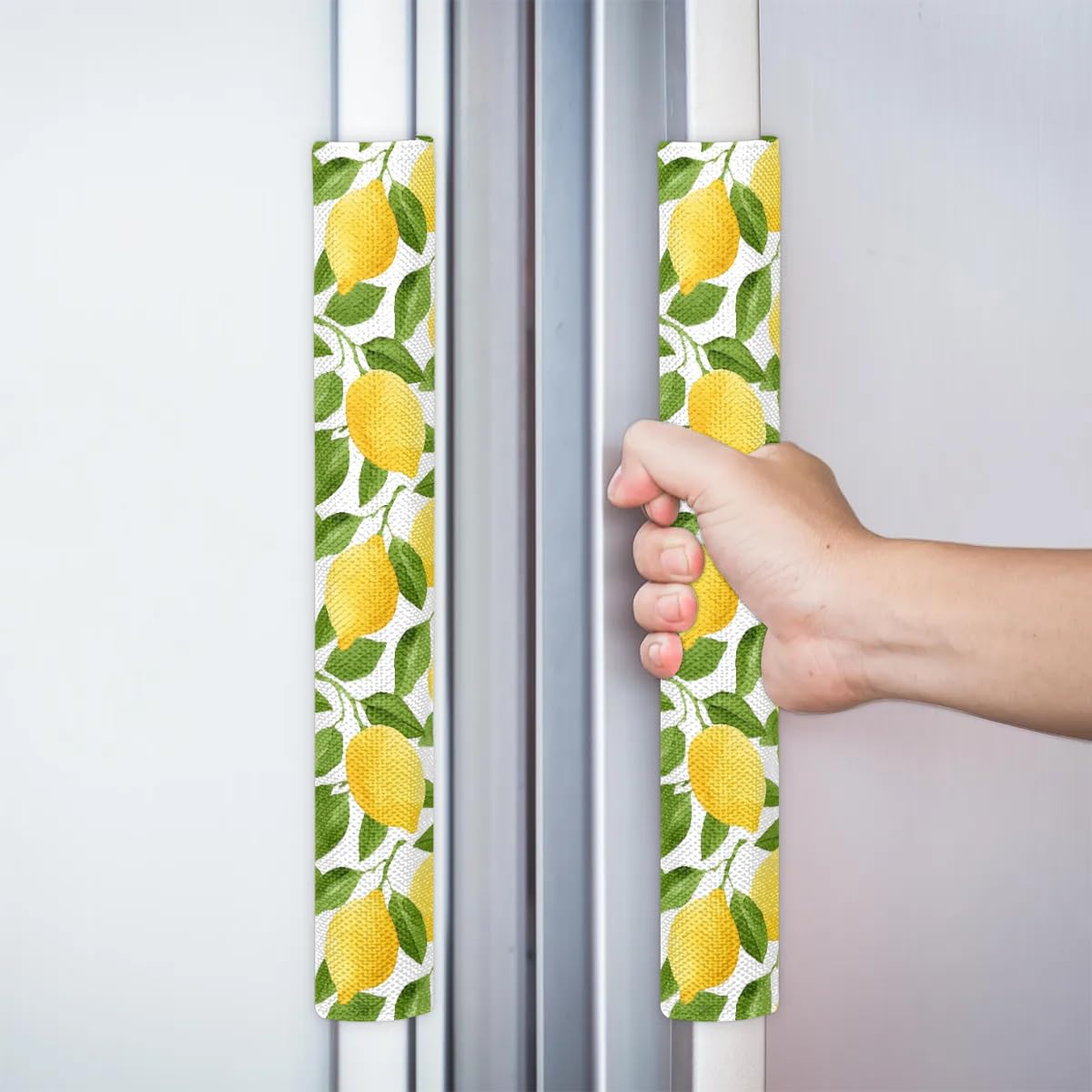 Lemon Refrigerator Handle Covers Set of 2 - Washable Kitchen Appliance Handle Protectors for Fridge, Microwave, Dishwasher & Oven - Food & Oil Stain Resistant - Summer Kitchen Decor Upgrade (Perfect for Home, Apartment & RV Use)