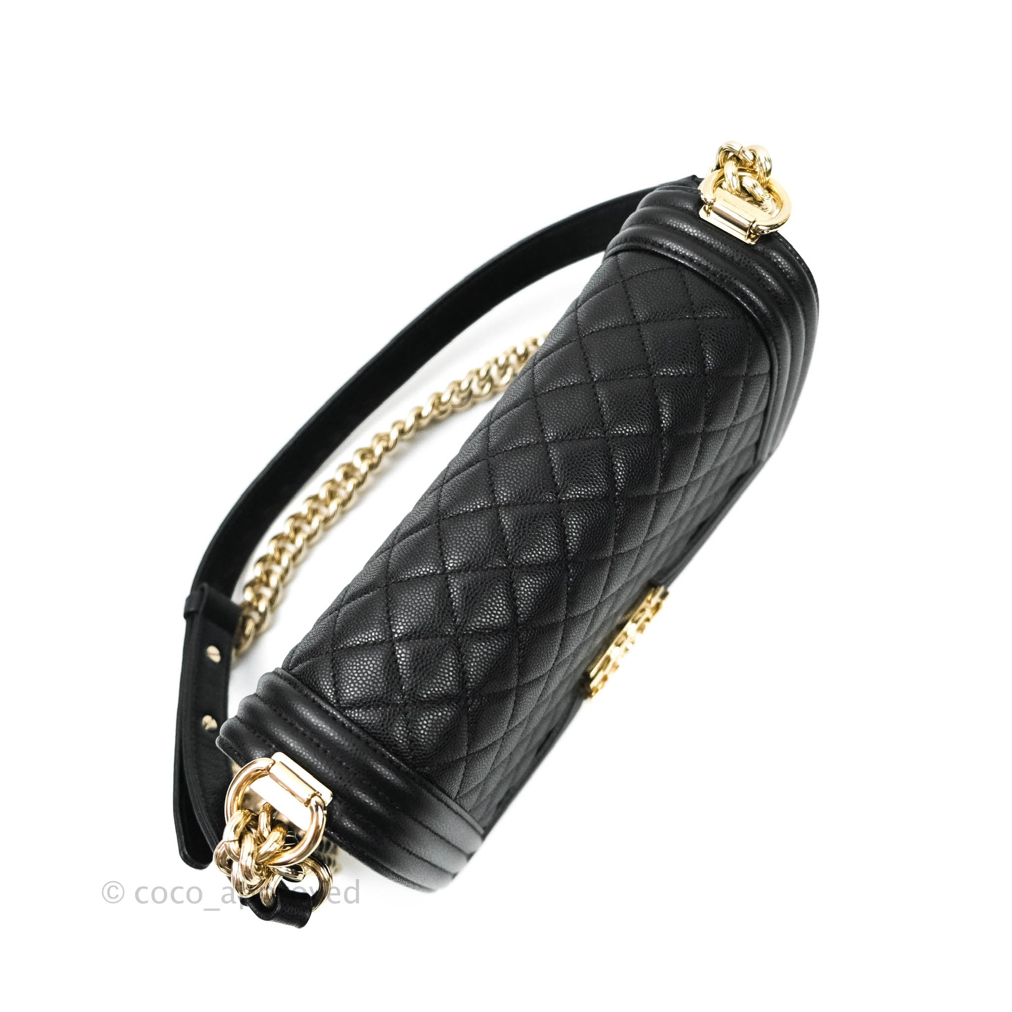 Chanel Boy Quilted Medium Handbag in Black Caviar Leather with Gold Hardware - Perfect for Evening Events, Parties & Luxury Fashion Accessories