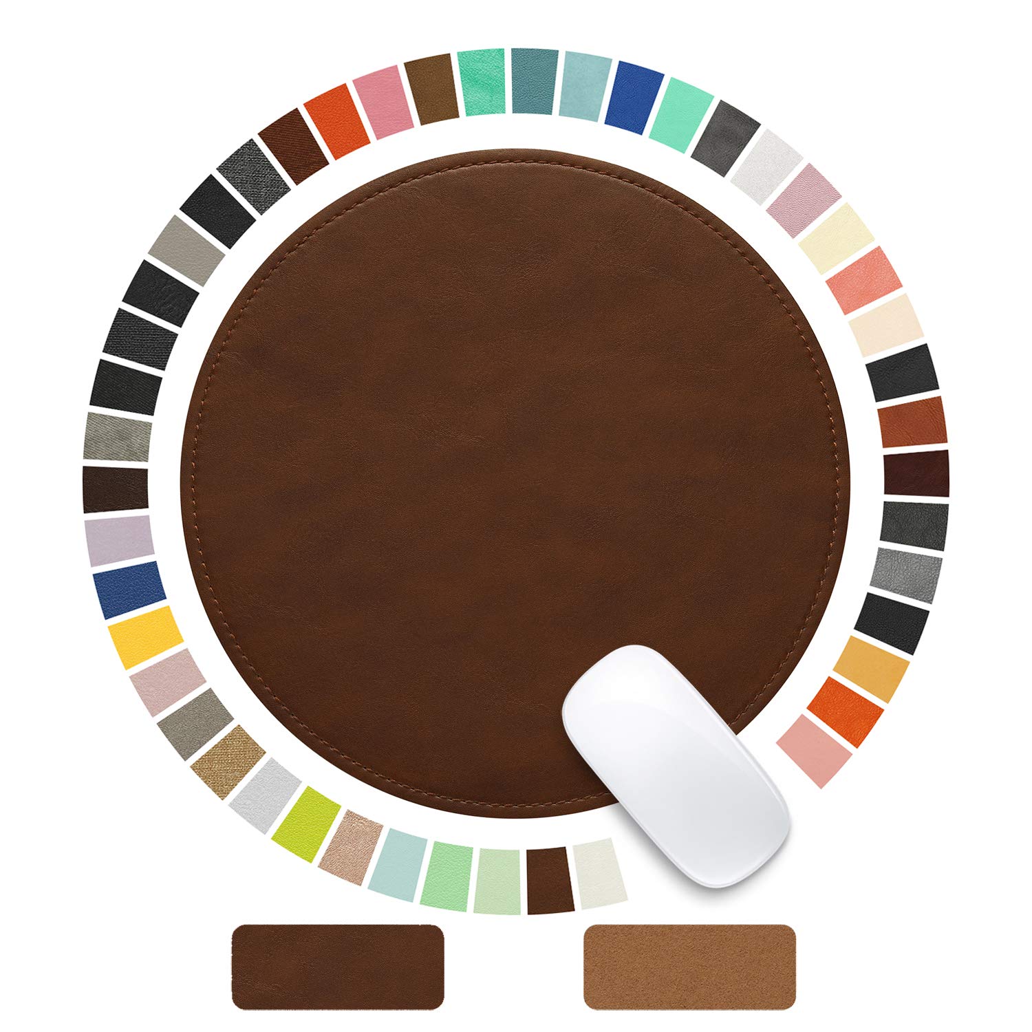 Premium Round PU Leather Mouse Pad with Stitched Edge & Non-Slip Micro-Fiber Base - Waterproof Computer & Laptop Mouse Mat (9x9 Inch, Dark Caramel Brown) for Office, Gaming & Home Workspace