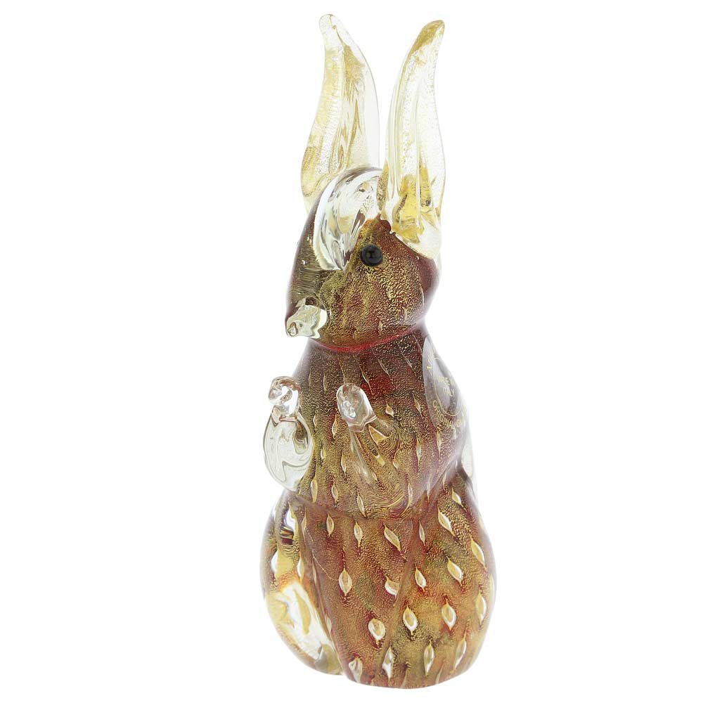 Authentic Murano Glass Bullicante Rabbit Figurine - Handcrafted in Venice, Italy - Vibrant Red Art Collectible | Perfect for Home Decor, Gift Giving & Italian Glass Art Enthusiasts