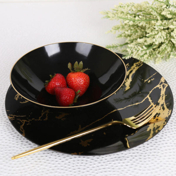 10 Pack White and Black Round Plastic Plates - Durable Dishware for Parties, Picnics, and Everyday Dining | BPA-Free & Dishwasher Safe