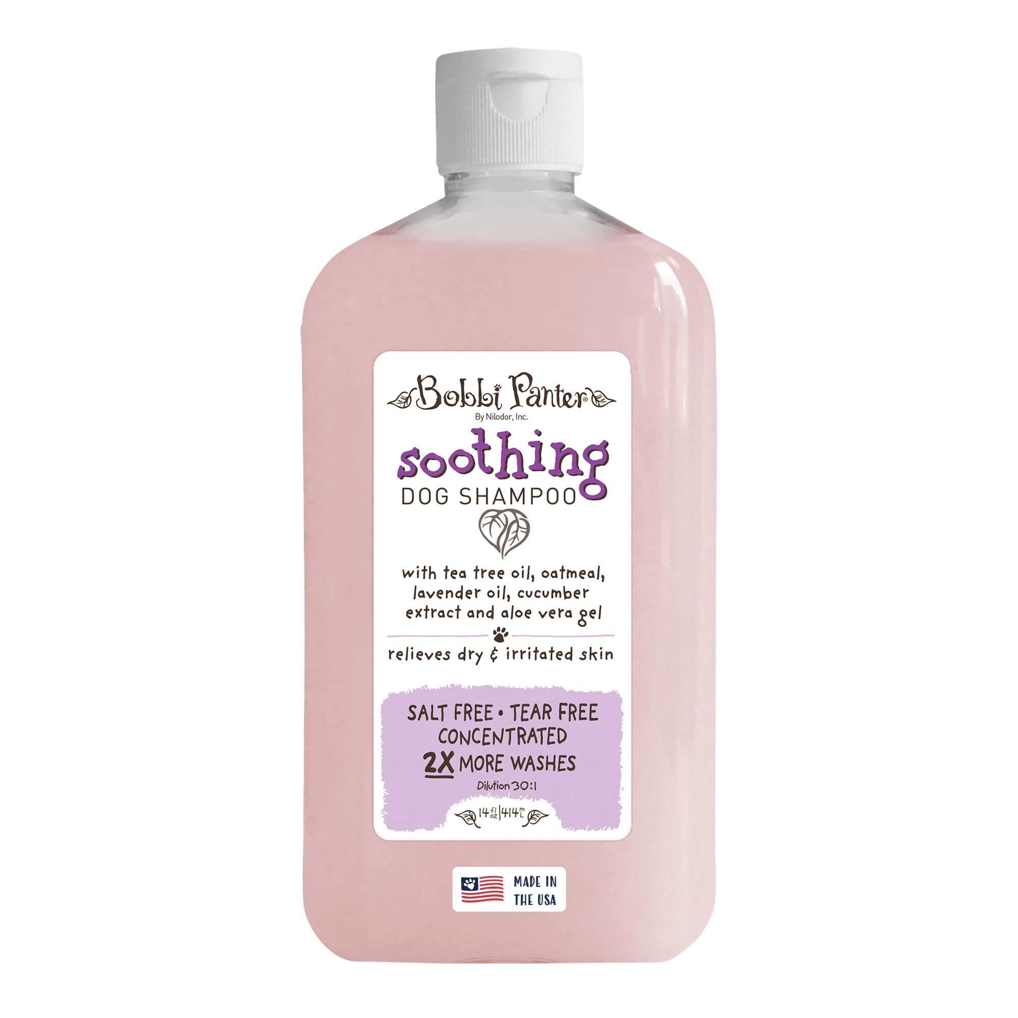 Bobbi Panter Soothing Dog Shampoo for Sensitive Skin - Lavender Scented 30:1 Concentrated Formula | Heals & Calms Irritated Skin | Made in USA | Professional Groomer Recommended | 14 oz | Perfect for Bathing Dogs with Allergies, Dryness & Skin Conditions