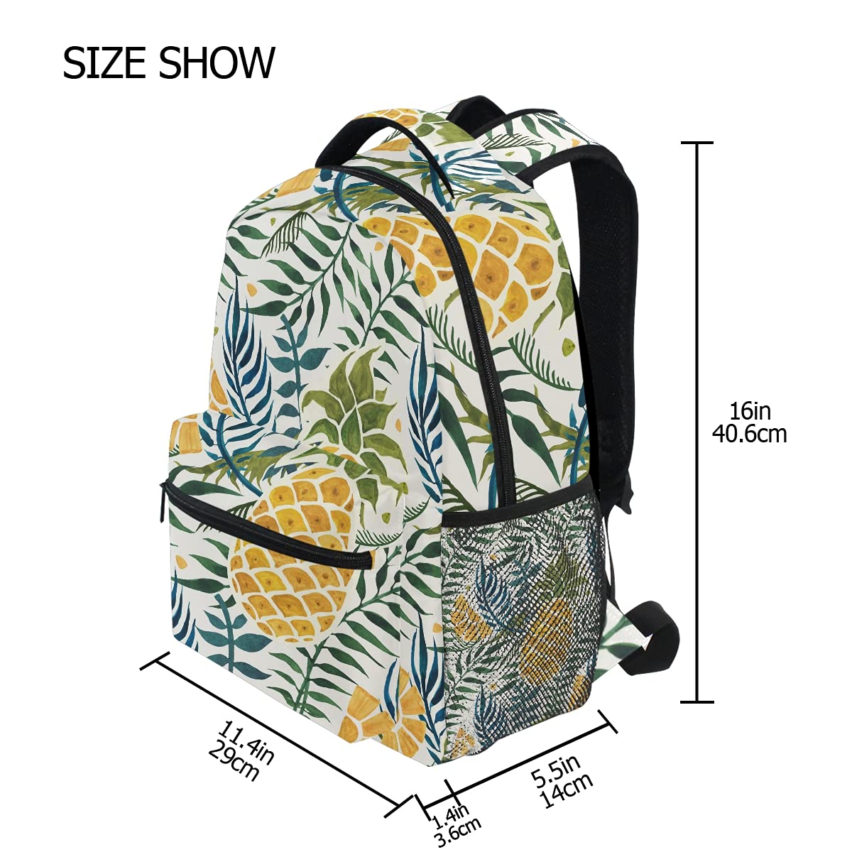 ALAZA Yellow Pineapple Green Leaves Backpack for Girls & Boys - Cute School Bookbag for Elementary Teens, Lightweight Laptop Daypack for Travel, College & Daily Use