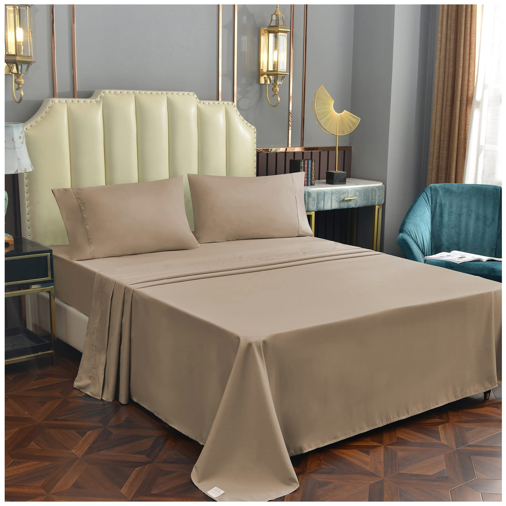 Luxury 3-Piece Twin Size Bamboo Bed Sheet Set - Hypoallergenic, Wrinkle-Free & Ultra Soft Beige Bedding with Pillowcases | Perfect for Hotels, Dorms & Guest Rooms