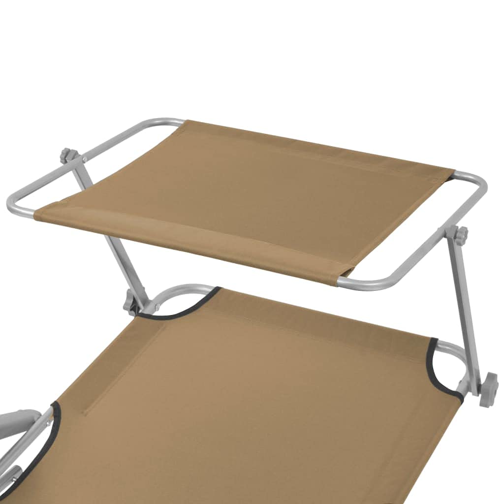 Adjustable Folding Sun Lounger with Canopy - Steel Taupe Recliner Chair with Armrest for Patio, Poolside, Beach, Backyard & Lawn - Perfect for Outdoor Relaxation, Sunbathing and Vacation Use