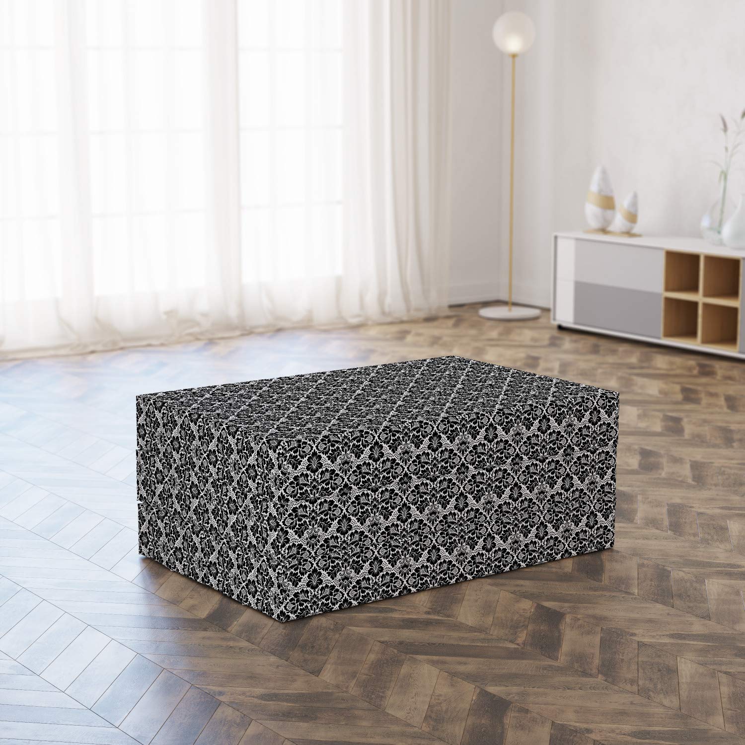 Ambesonne Victorian Foldable Mattress - Antique Floral Swirls Design, 74.8