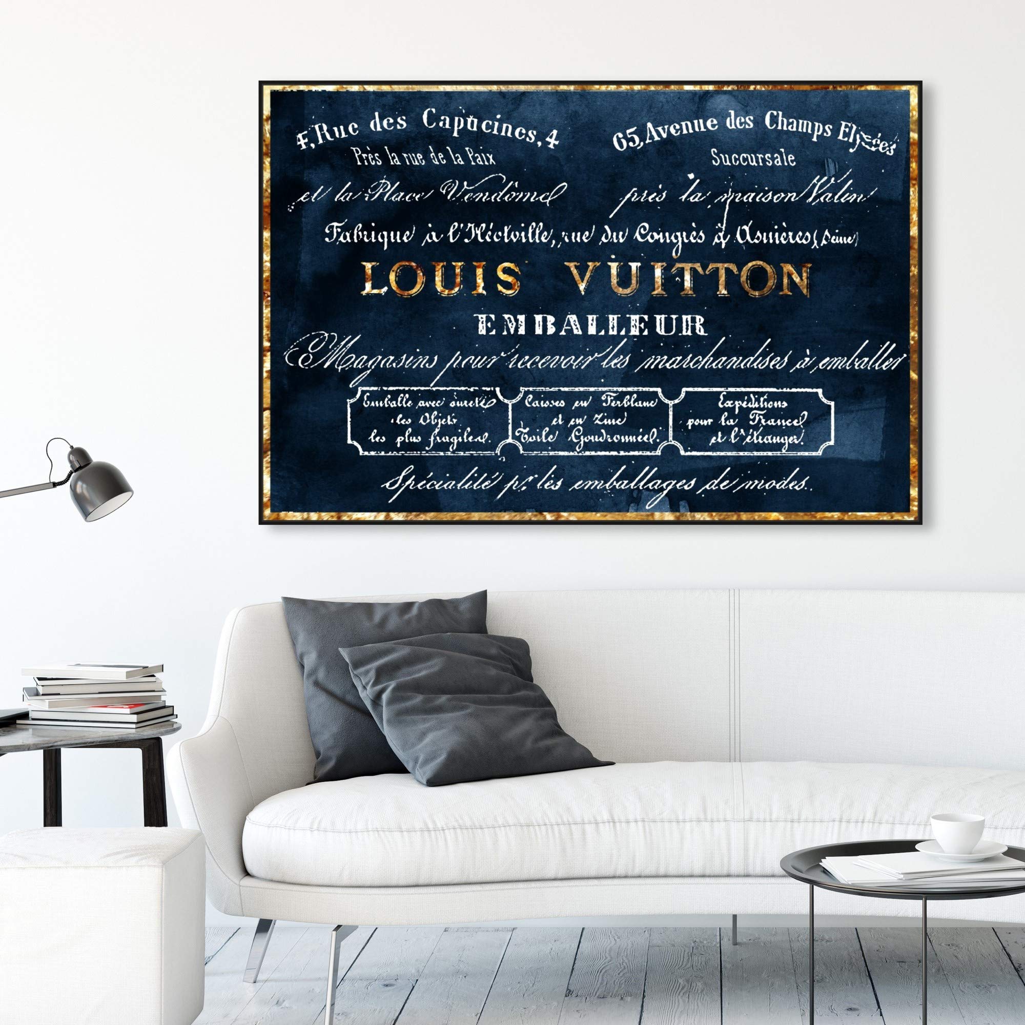 Fashion & Glam Framed Wall Art Canvas Prints - 'Emballeur Navy' Road Signs Decor for Living Room, Bedroom & Office