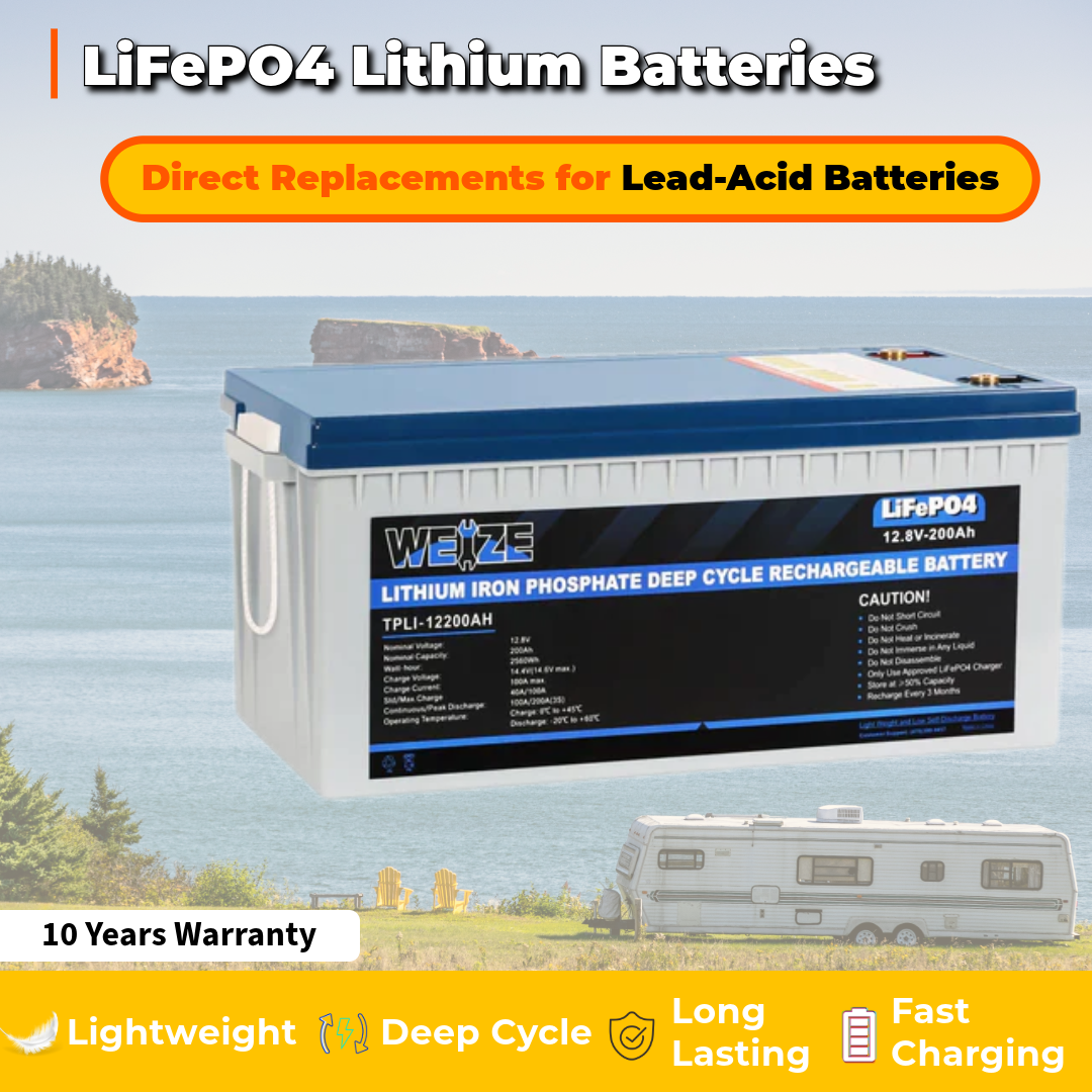 12V 200Ah 2560Wh LiFePO4 Deep Cycle Lithium Battery for RV, Solar, Marine & Off-Grid Power - Long Lasting Rechargeable Battery Pack