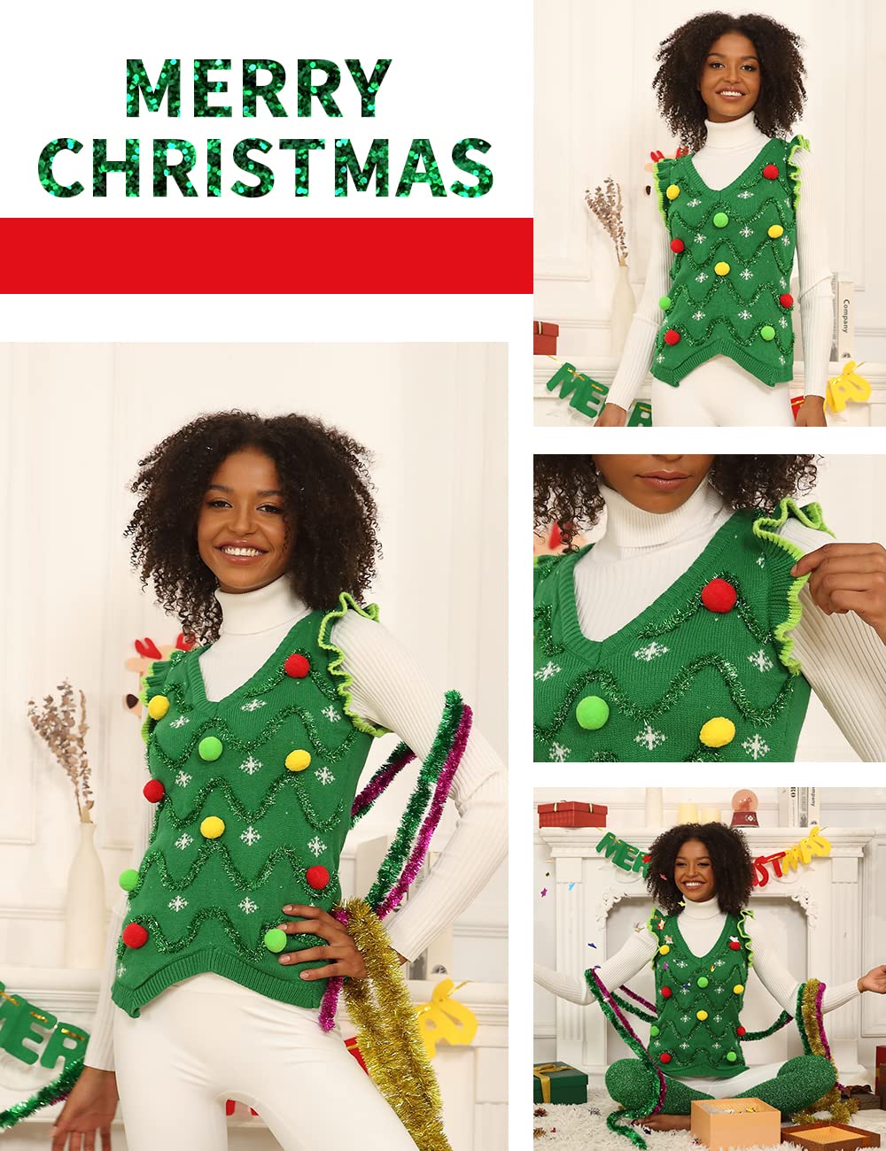Funny Ugly Christmas Sweater for Women - Reindeer Design Holiday Knit Vest | Perfect for Xmas Parties, Family Gatherings & Festive Photos