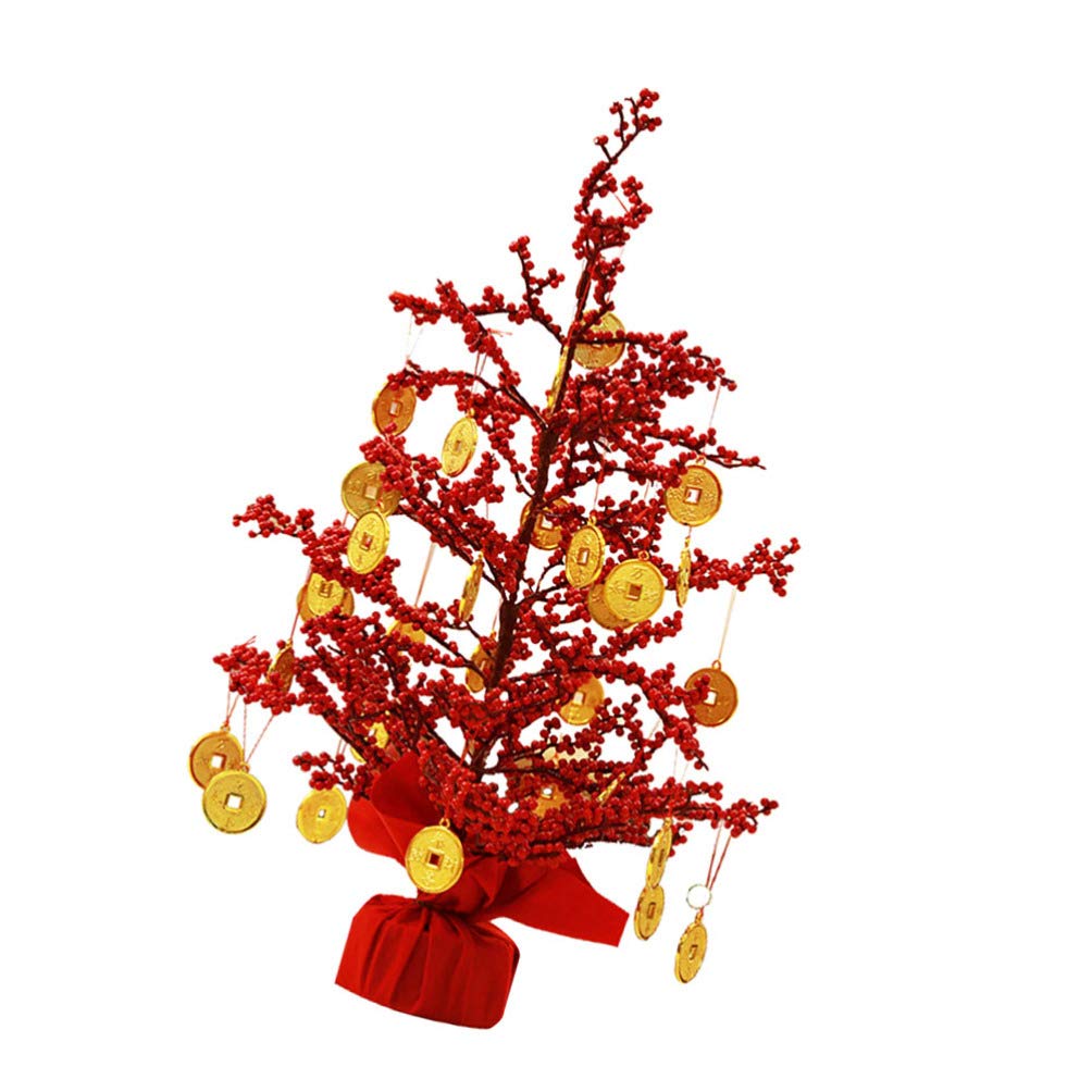 PRETYZOOM Chinese New Year Money Tree Decoration - Lucky Fortune Tree with Coins for Good Luck, Spring Festival Ornament, Plastic Home Decor for Holiday Celebrations & Office Feng Shui