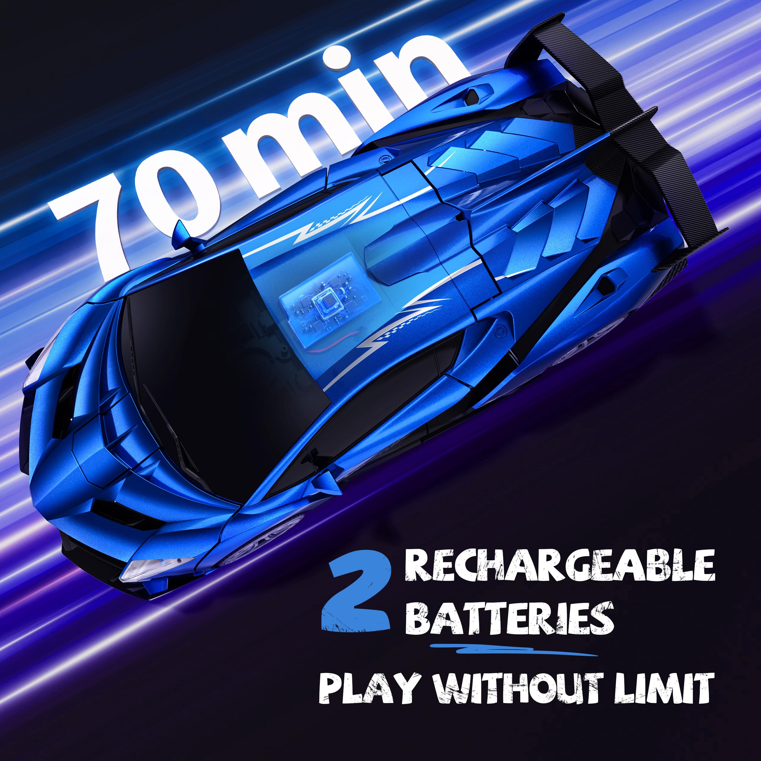 V991 1:10 Scale Transformable Remote Control Car - 2.4GHz Gesture Sensing & One-Key Deformation RC Toy with 2 Rechargeable Batteries (70 Min Playtime) - Best Robot Gift for Boys & Girls (Blue) - Perfect for Indoor Play, Outdoor Racing & STEM Learning
