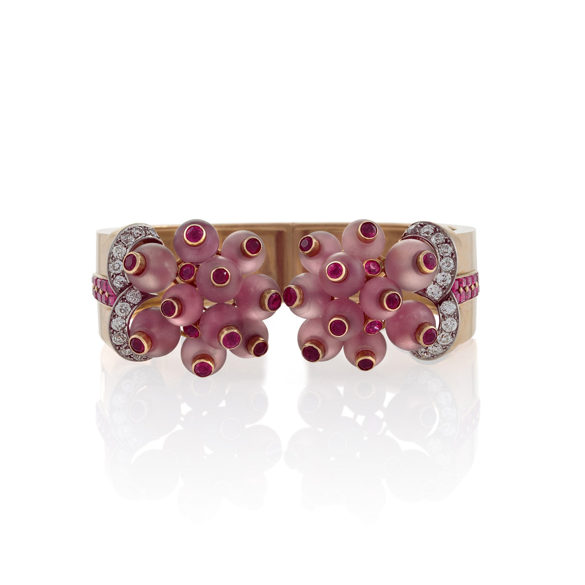 Georges Verger Rose Quartz & Ruby Cuff Bracelet - Elegant Crystal Healing Jewelry for Women - Perfect for Meditation, Yoga & Spiritual Gifts