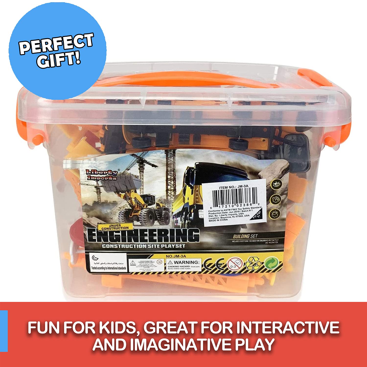 Liberty Imports Engineering Construction Toy Set - 50+ Piece Pretend Play Bucket with Die-Cast Vehicles, Figures & Accessories | STEM Learning Toys for Kids | Perfect for Classroom, Birthday Gifts & Outdoor Sandbox Play
