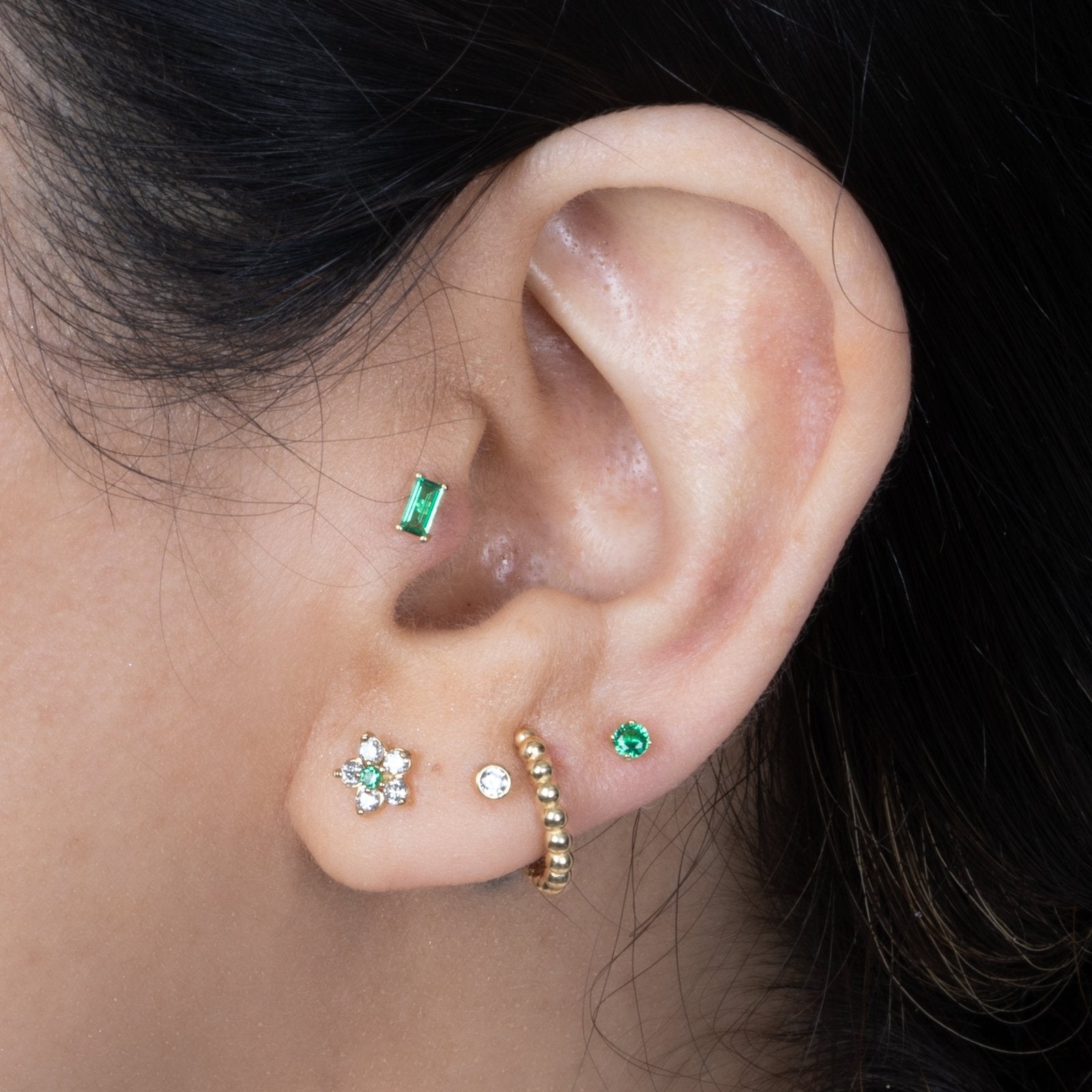 14K Solid Yellow Gold Emerald Baguette Flat Back Stud Earrings – Elegant Jewelry for Women, Perfect for Parties, Weddings & Everyday Wear