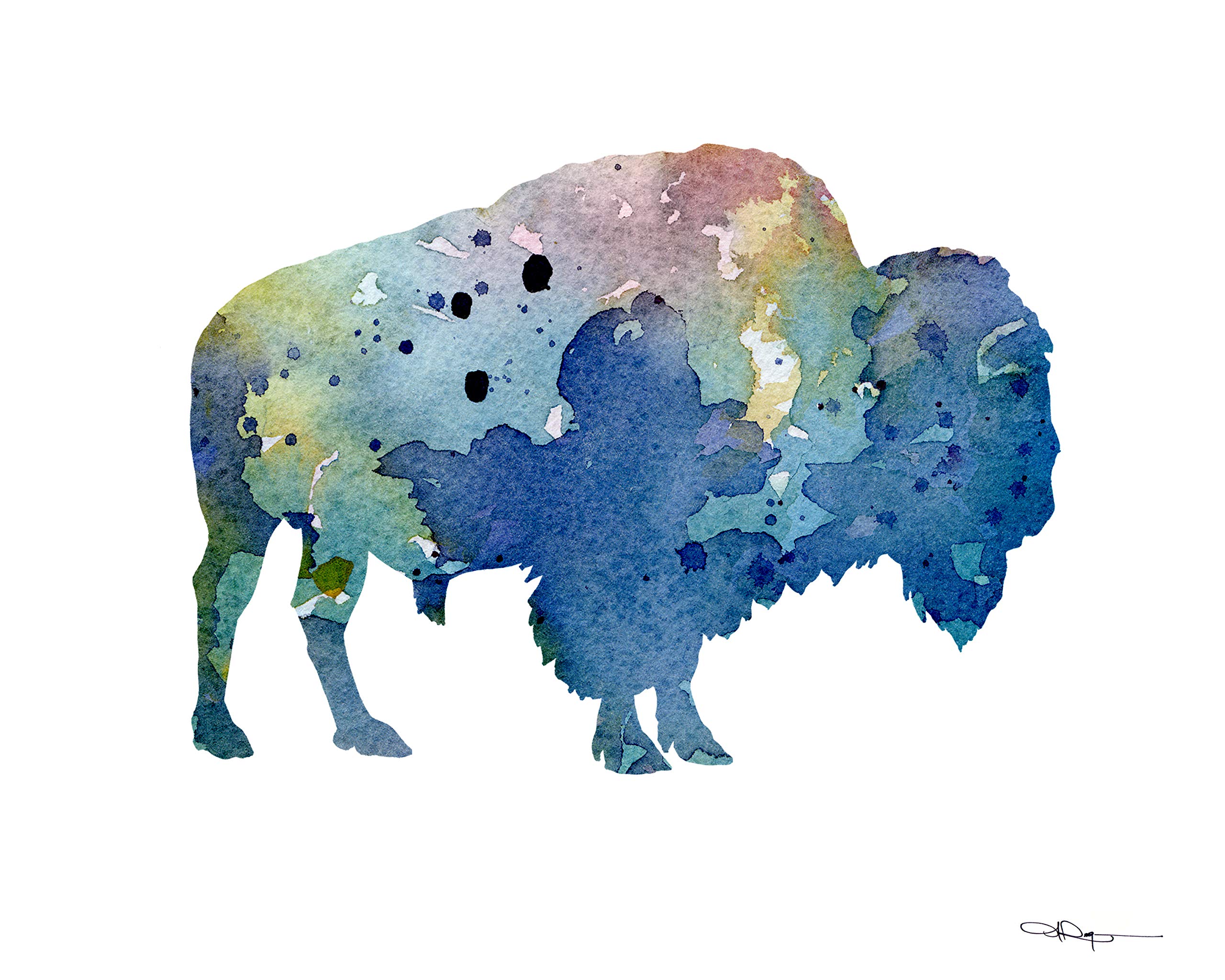 Blue Buffalo Abstract Watercolor Art Print - Handmade Wall Decor by Artist DJ Rogers - Perfect for Living Room, Bedroom & Office Decor