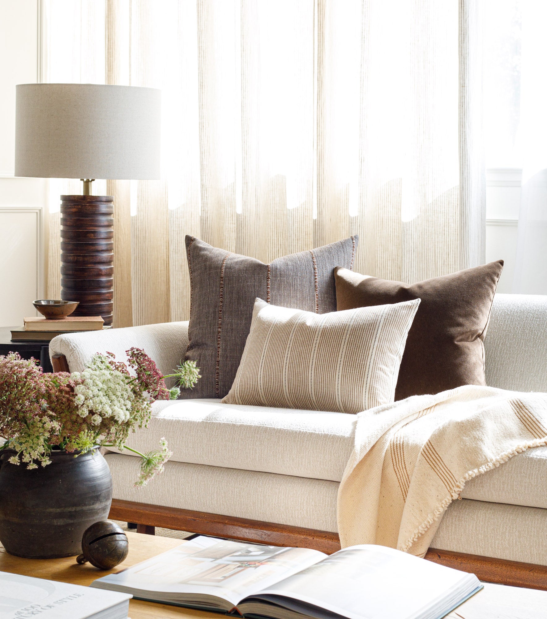 Harper Stripe 14x20 Lumbar Pillow for Couch & Bed - Coffee Brown Decorative Throw Pillow - Perfect for Living Room, Bedroom, and Home Decor